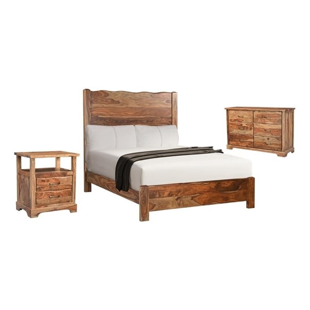 Taran Designs Darcy 3-Piece Solid Wood Queen Bedroom Set In Brown ... with Solid Wood Queen Bedroom Set