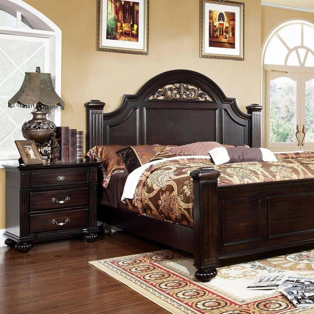 Traditional Dark Walnut Solid Wood Queen Bedroom Set 3Pcs Foa Cm7129-Q ... regarding Choosing the right solid wood queen bedroom set for your home