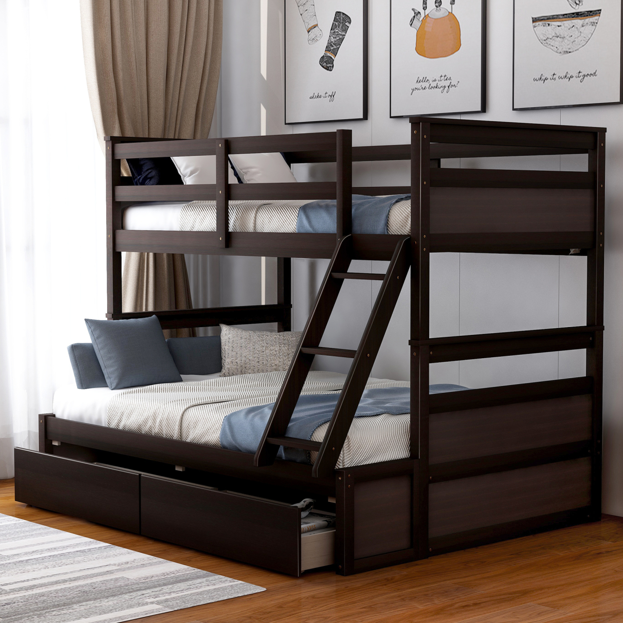 Twin Over Full Bunk Beds With Storage Drawers, Solid Wood Detachable ... regarding Everything You Need to Know About Bunk Beds with Under-Bed Storage