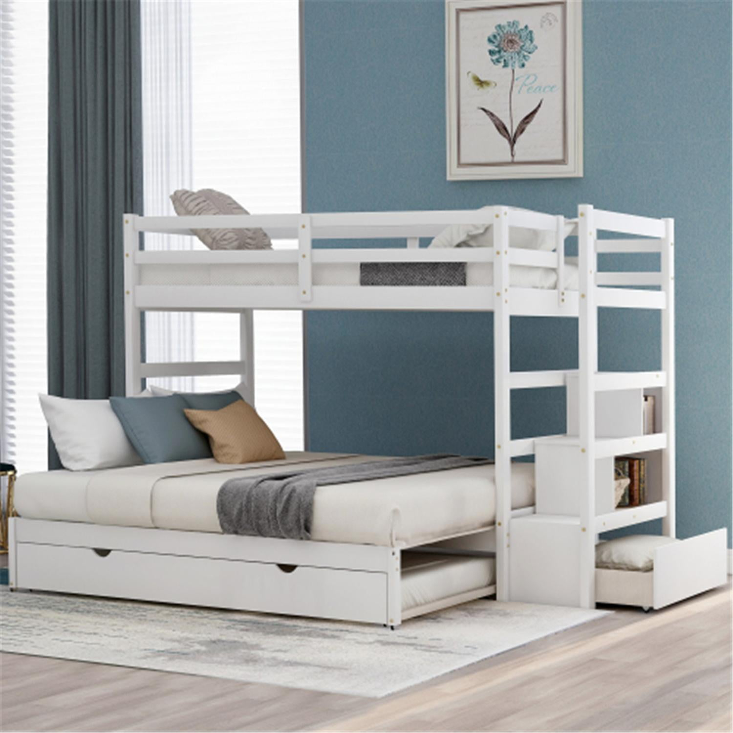 Twin Over Twin/King Bunk Bed With Trundle, Drawer And Storage Stairs ... with regard to Twin Over King Bunk Bed