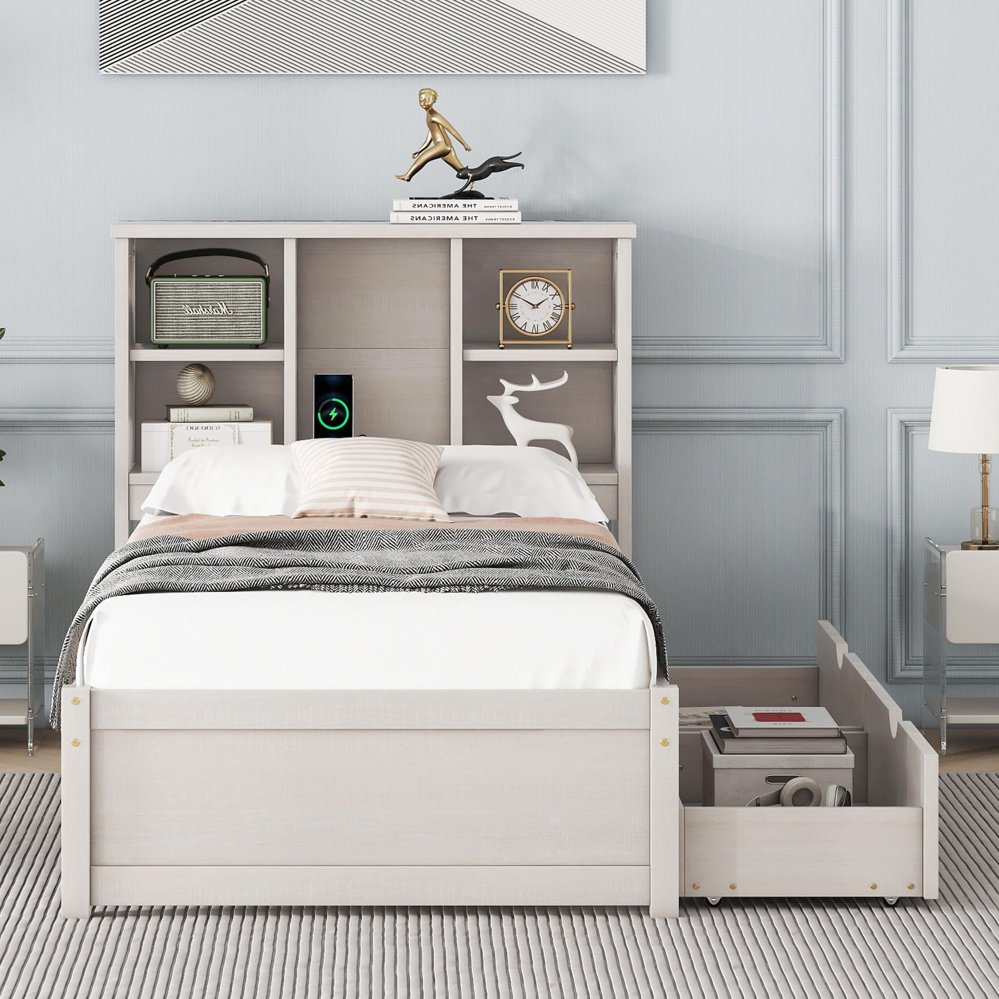 Twin Storage Bed With Bookcase Headboard, Twin Size Captain Bed Frame ... in Common mistakes to avoid when choosing twin bed headboard and frame