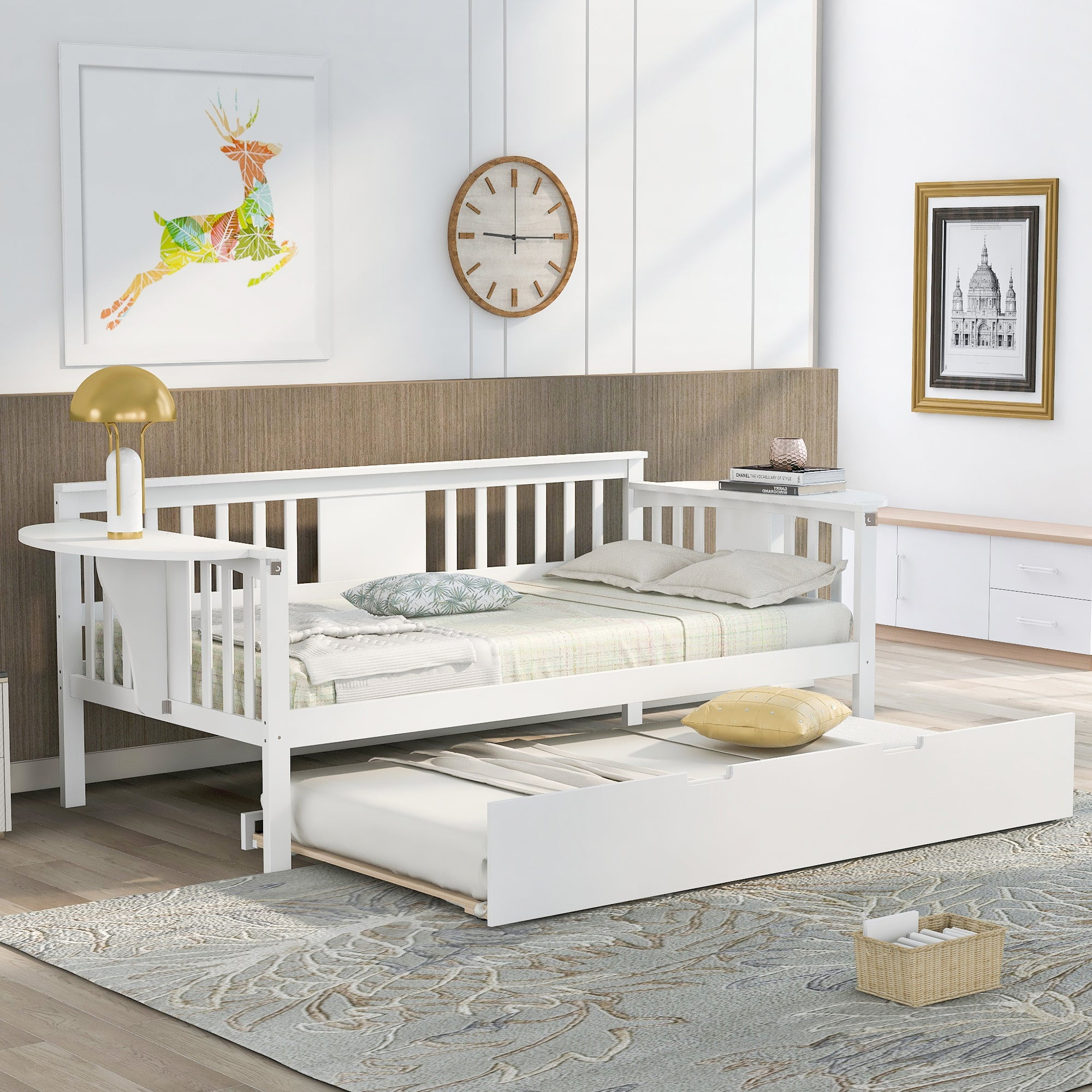 Twin Wooden Daybed With Trundle Bed , Sofa Bed For Bedroom Living Room ... with White Twin Daybed With Trundle