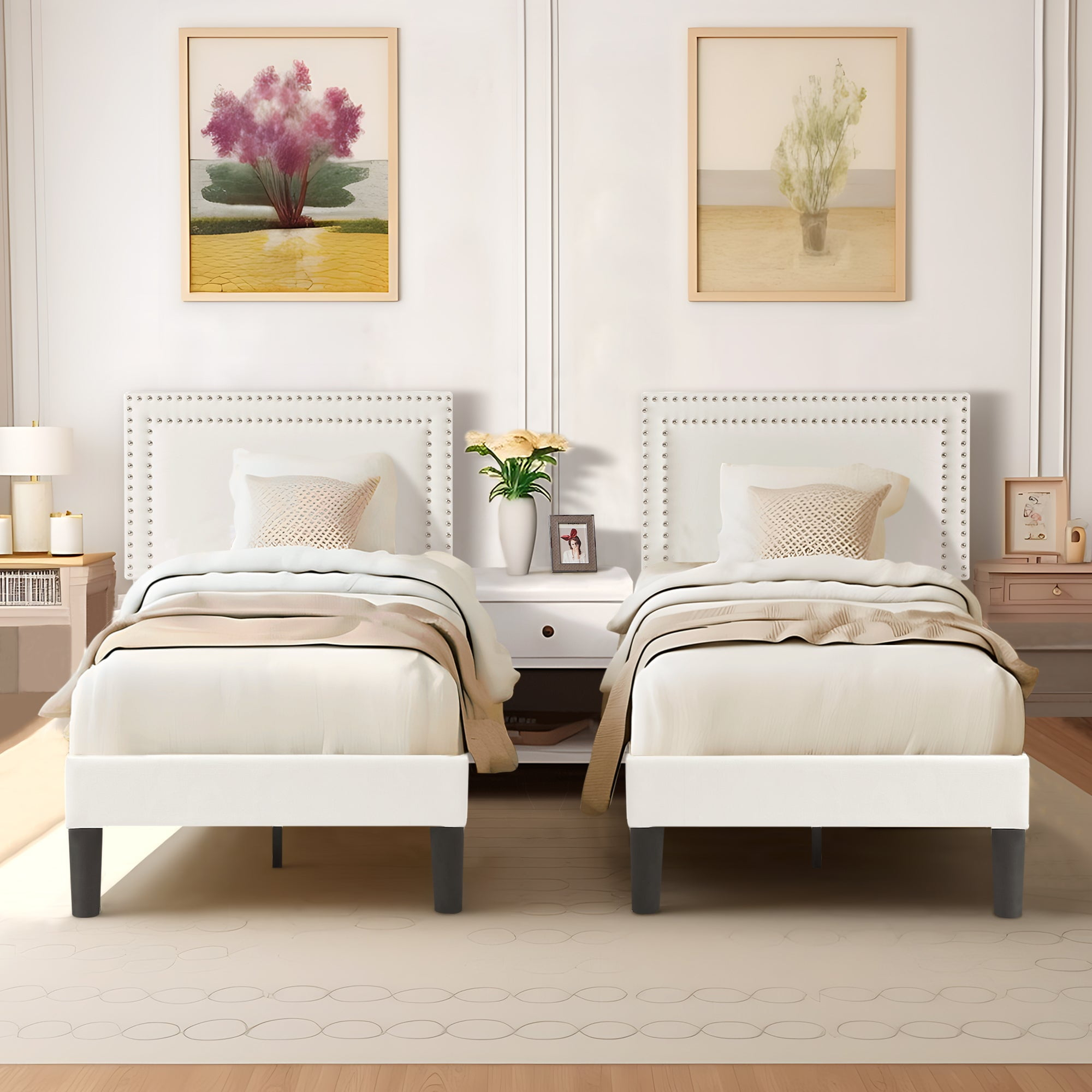 Vecelo Twin Bed Frames (2), Upholstered Platform, Adjustable Tufted ... throughout Common mistakes to avoid when choosing twin bed headboard and frame