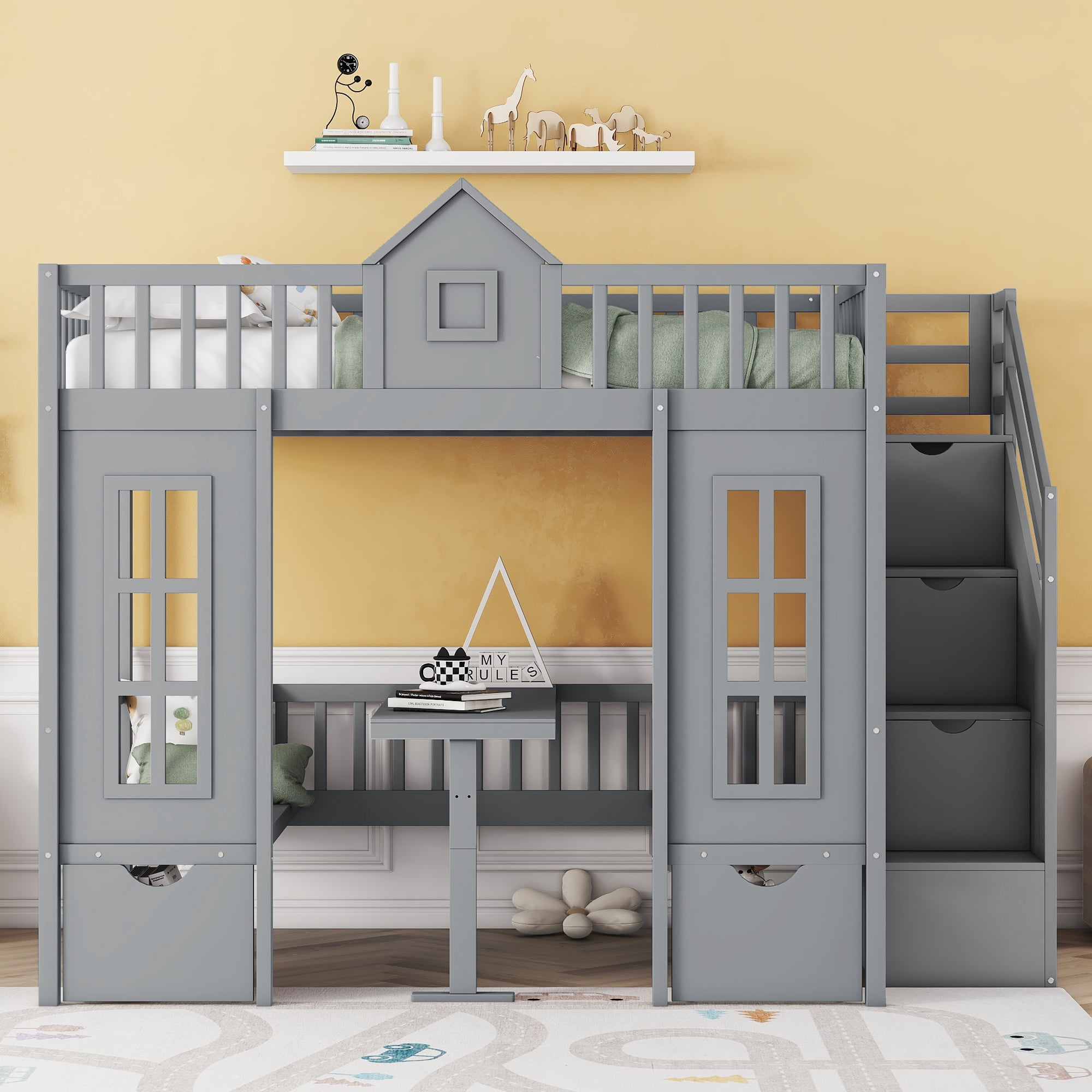 Walmart Full-Size Convertible Bunk Bed With Desk, Drawers, Stairs, And ... pertaining to Bunk Beds with Stairs and Desk Creating Smart Space Solutions for Small Rooms