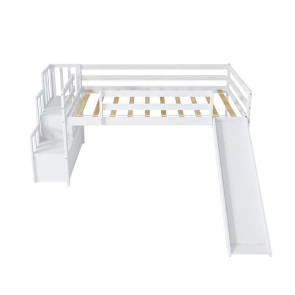 Wetiny White Twin Loft Bed With Staircase, Storage, Slide Z-T-08301014 ... pertaining to White Loft Bed With Slide