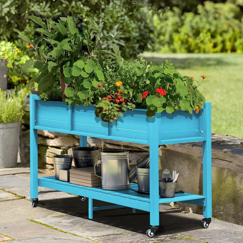 Yitahome | 4X1.5X2.5Ft Blue Poly Wood Raised Garden Beds With Legs ... throughout Raised Bed Garden On Wheels