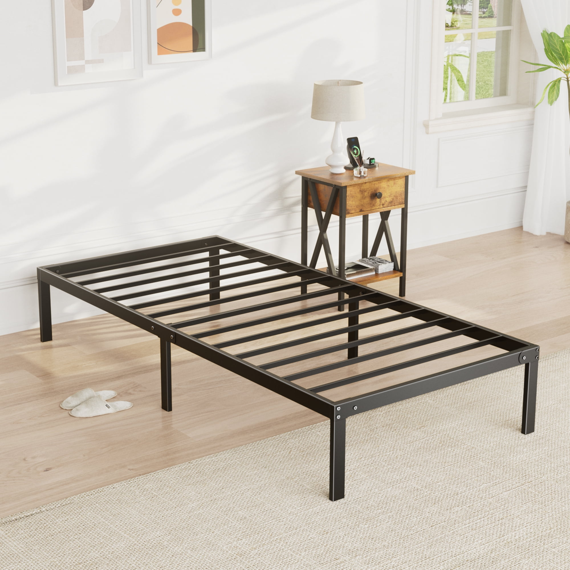 14 Inches High Full-Size Metal Twin Bed Frame - Sturdy Steel Platform ... intended for Understanding the durability benefits of metal frame twin beds