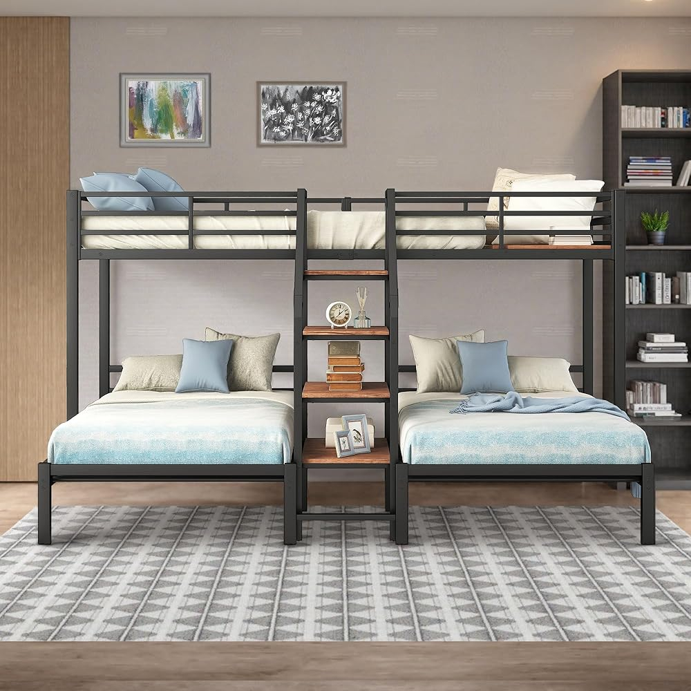 $14/Mo - Finance L Shaped Triple Bunk Bed With Stairs, Metal 3 Bed Bunk ... within 3 Bed Bunk Bed Set