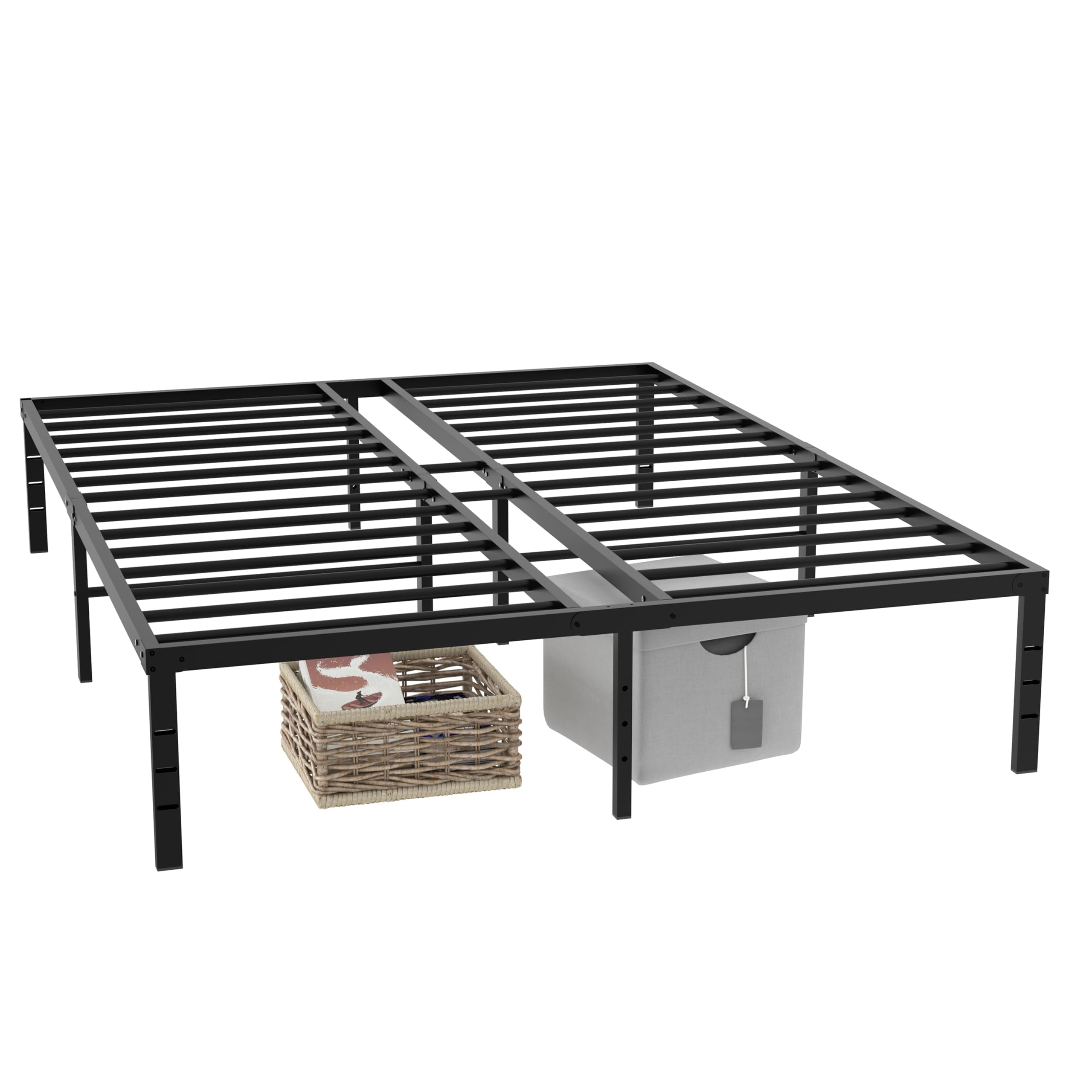 18 Inch Full Size Metal Platform Bed Frame With Steel Slat Support, No ... within Black Full Size Bed Frame With Storage