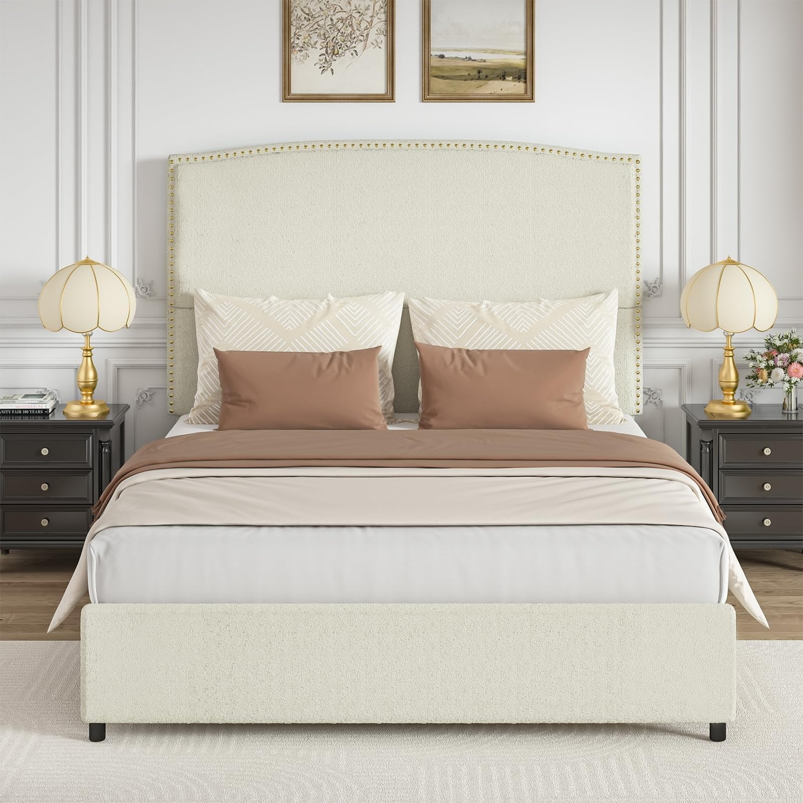 4 Ever Winner Queen Bed Frame With 56" Tall Headboard, Queen Size Bed ... intended for How Tall Headboards Can Elevate Your Bedroom Aesthetic