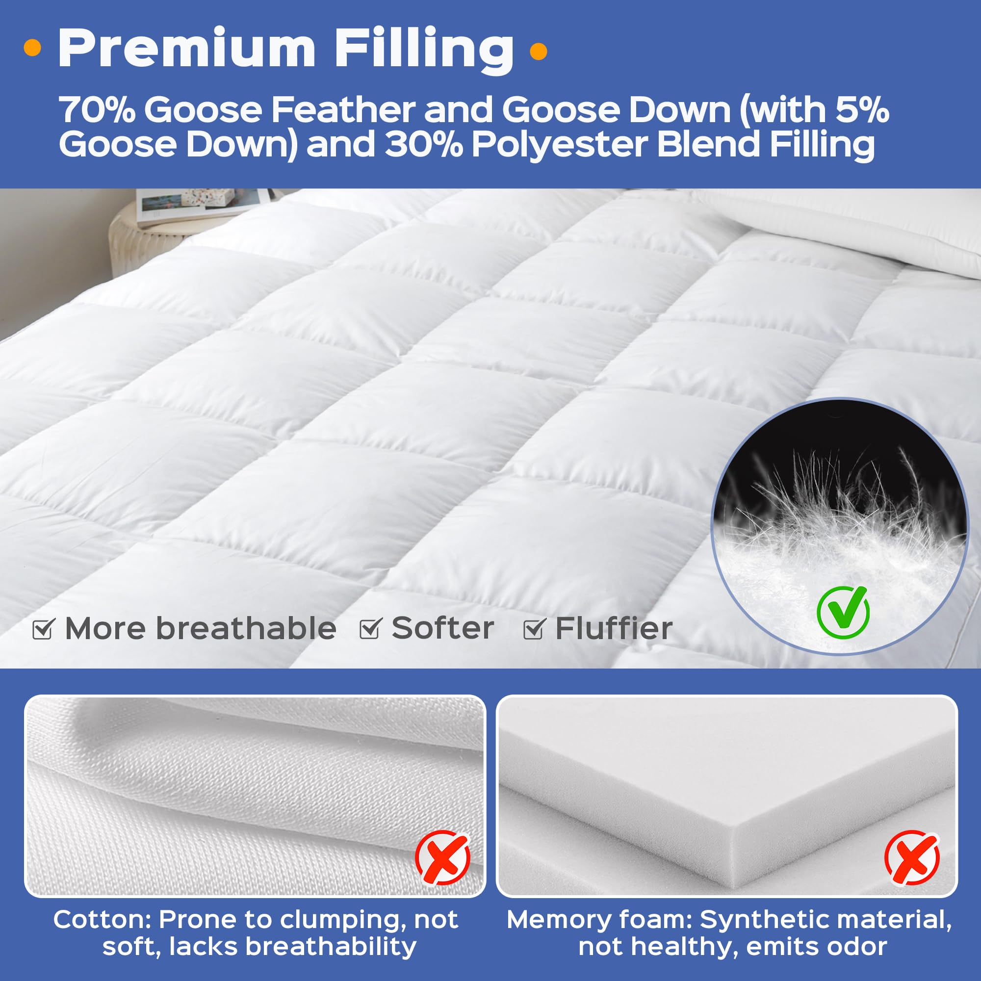 5 Inch Goose Down And Feather Bed Mattress Pad, 2500Gsm Extra Thick ... in How down feather bedding can transform your sleep quality and comfort