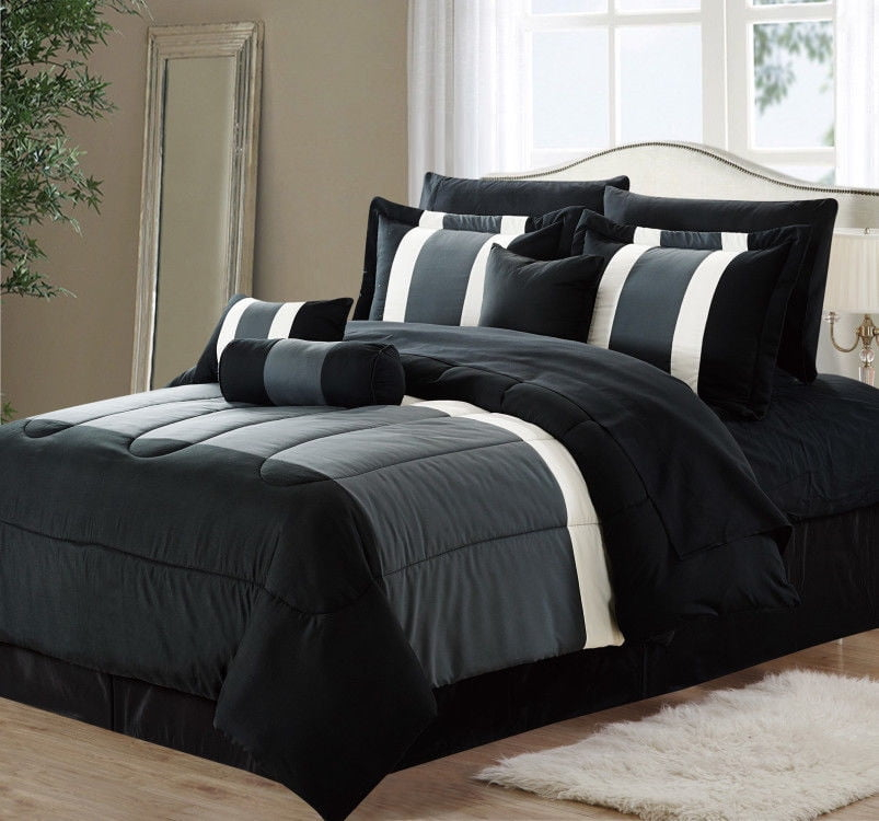 8-Piece Oversized Black & Gray Comforter Set Bedding With Sheet Set ... within Exploring the timeless appeal of black king size bedding sets