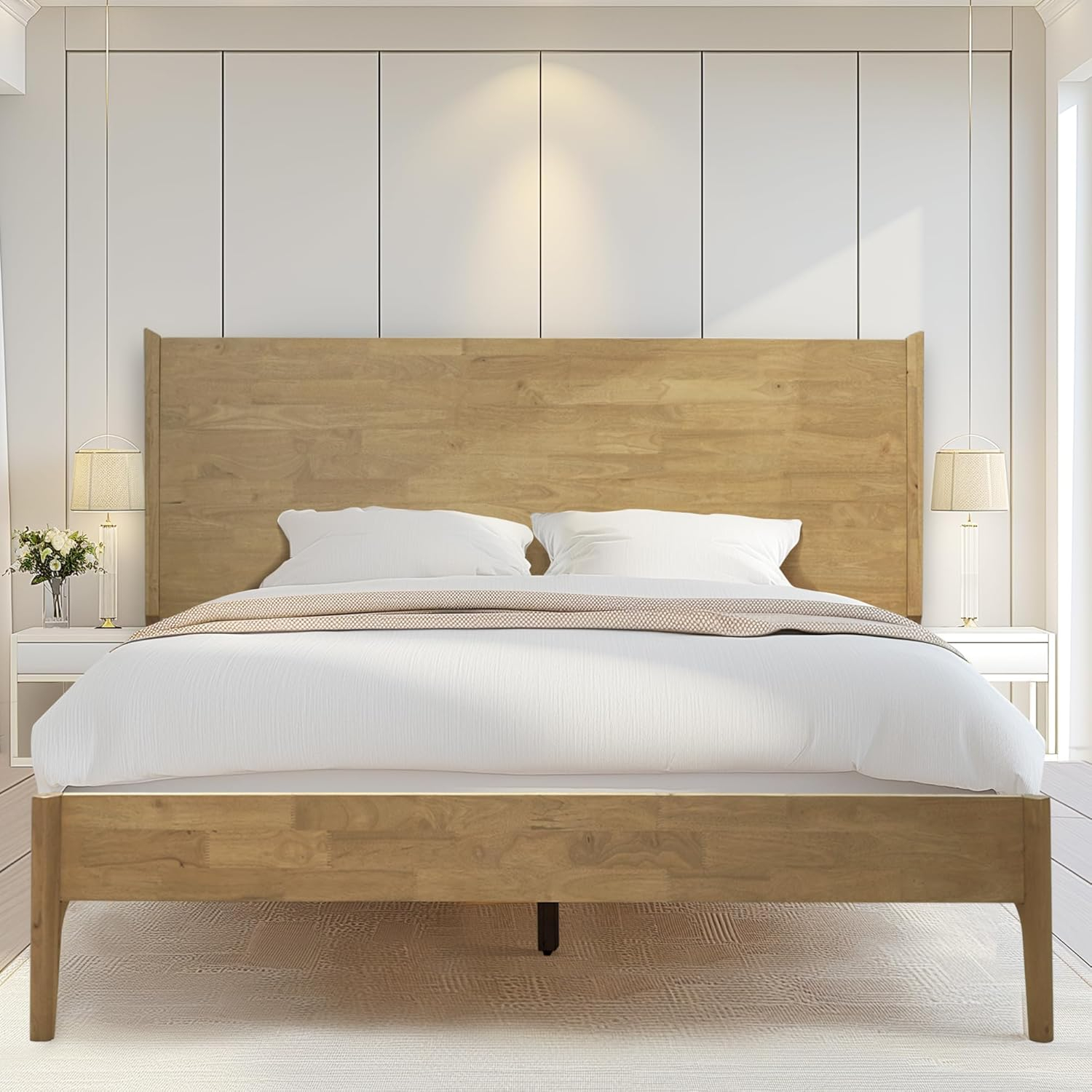 Acacia Haven King Wooden Bed Frame, 100% Solid Wood Platform Bed With ... for Choosing the right california king wooden bed frame with headboard for your bedroom