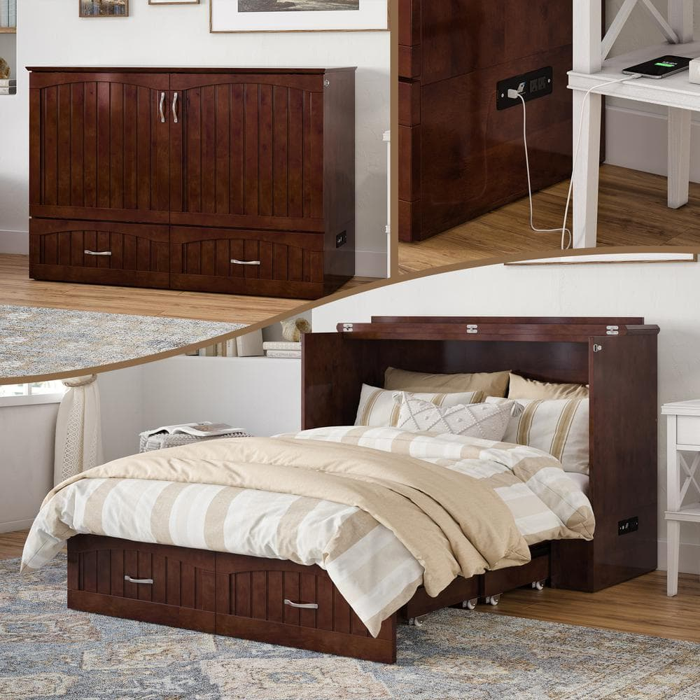 Afi Southampton Full Walnut Murphy Bed Chest With Memory Foam Folding ... within Installing murphy bed in a box safely and efficiently