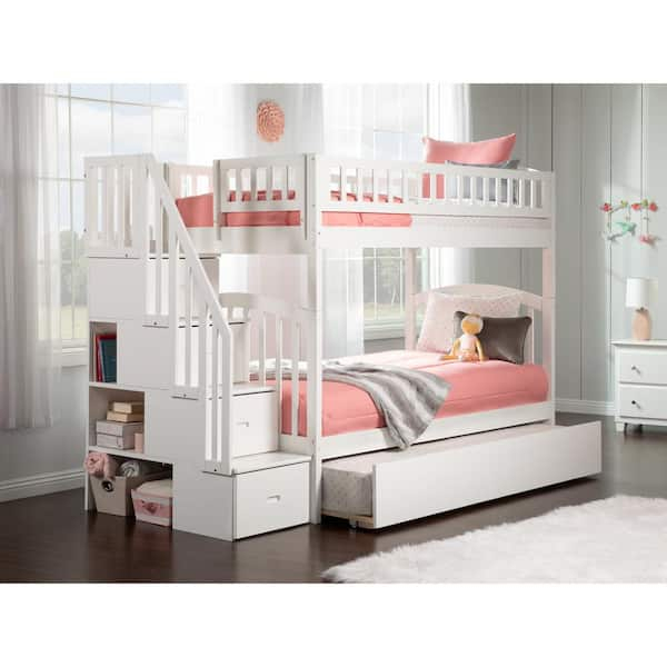 Afi Westbrook White Twin Over Twin Staircase Bunk With Twin Size Urban ... with regard to Everything You Need to Know About White Bunk Beds with Trundle Design