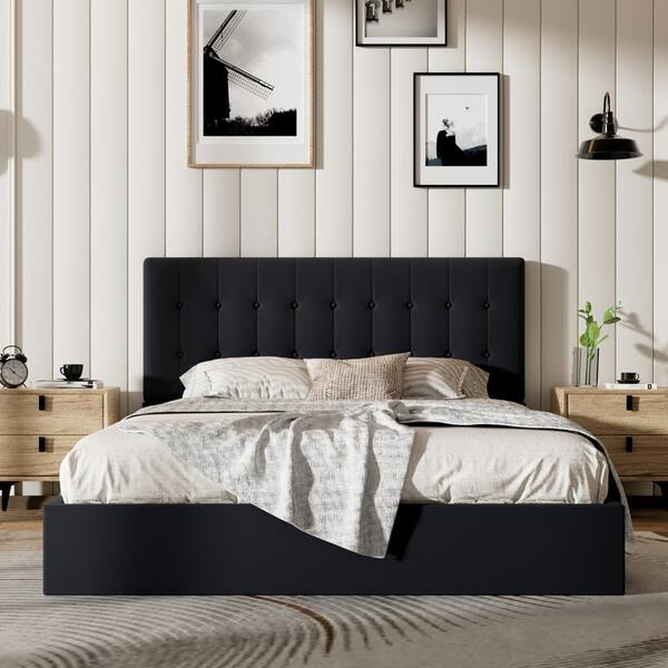 Ahokua Black Frame Full Size Upholstered Platform Bed With Lift-Up ... in How to Choose the Right Black Platform Bed with Hidden Storage