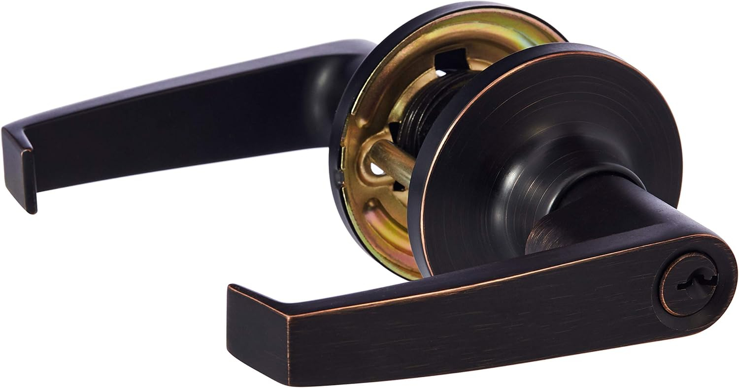 Amazon Basics Exterior Door Lever With Lock, Hook, Oil Rubbed Bronze ... in The art and science behind oil rubbed bronze finish on door hardware