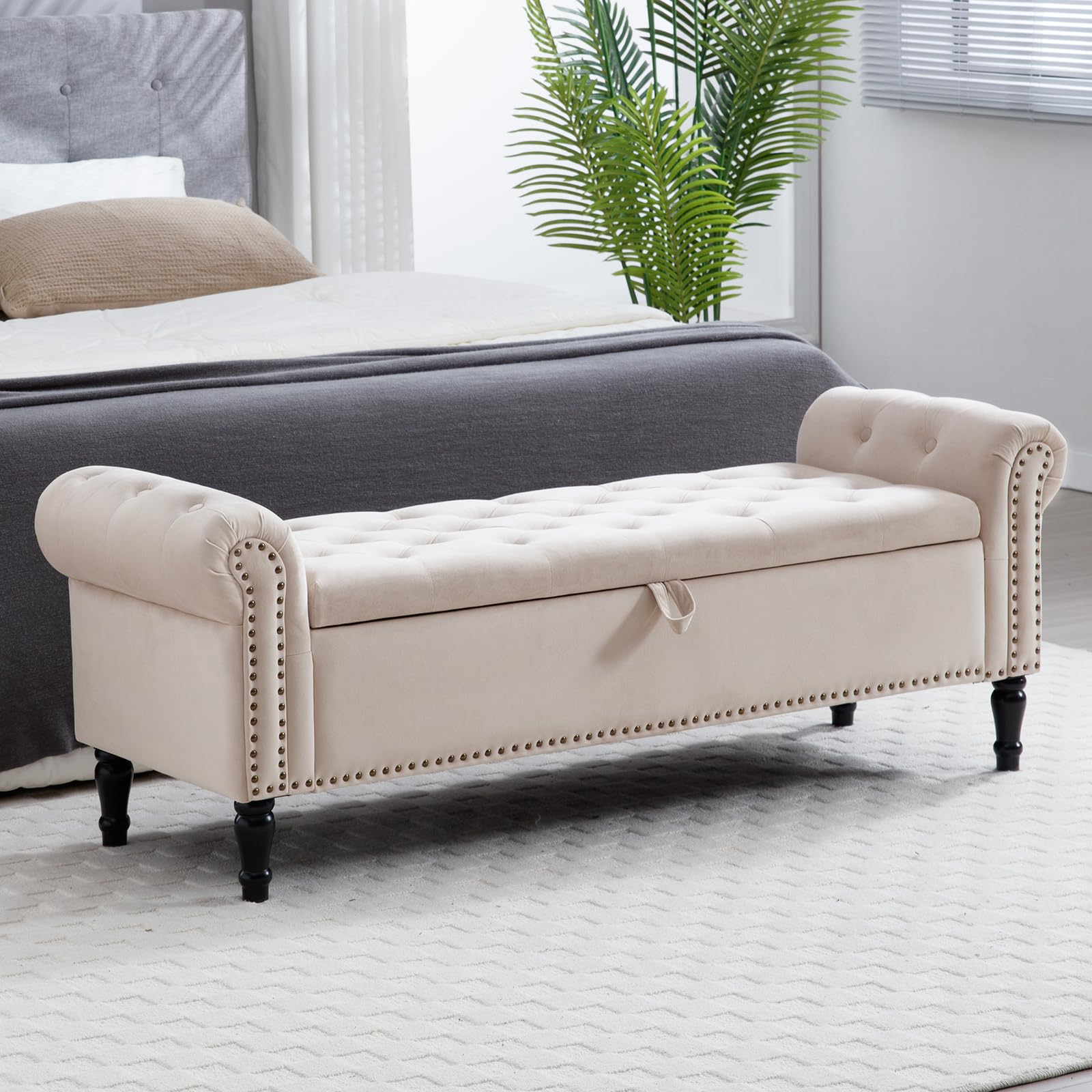 Amazon.com: Aemeios End Of Bed Storage Bench King Size, 62" Storage ... inside Upholstered End Of Bed Bench