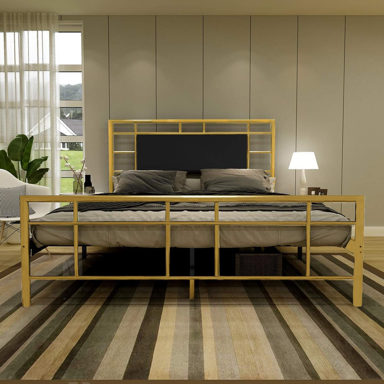 Amazon.com: Allewie King Size Metal Platform Bed Frame With Victorian ... inside Understanding the durability advantages of steel frames in king size beds