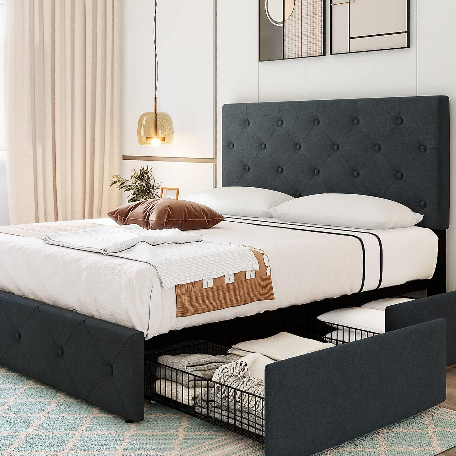 Amazon.com: Allewie Queen Platform Bed Frame With 4 Storage Drawers ... pertaining to Queen Bed Frame Platform With Storage