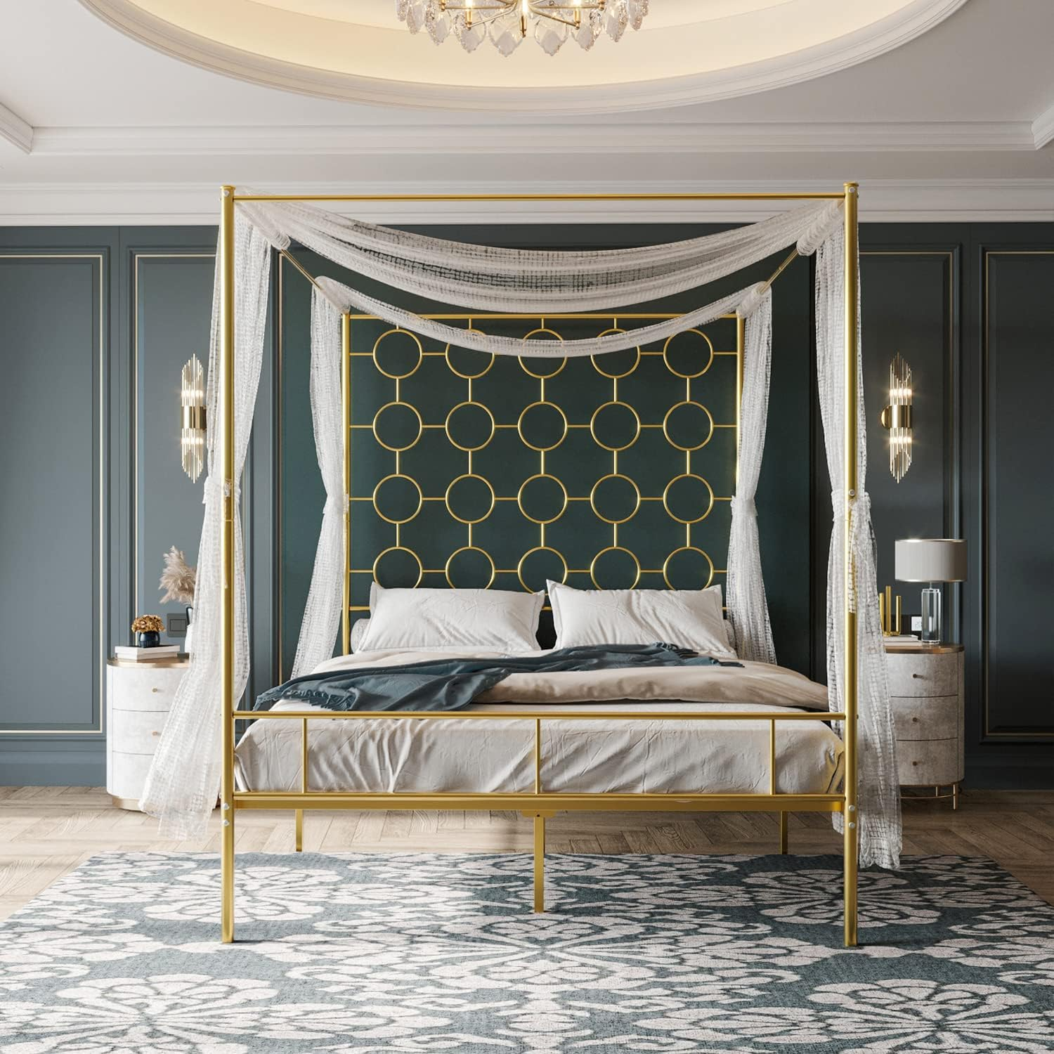 Amazon.com: Ambee21 Golden Gate Beds Canopy Queen Metal Bed Frame With ... in Queen Canopy Bed With Storage