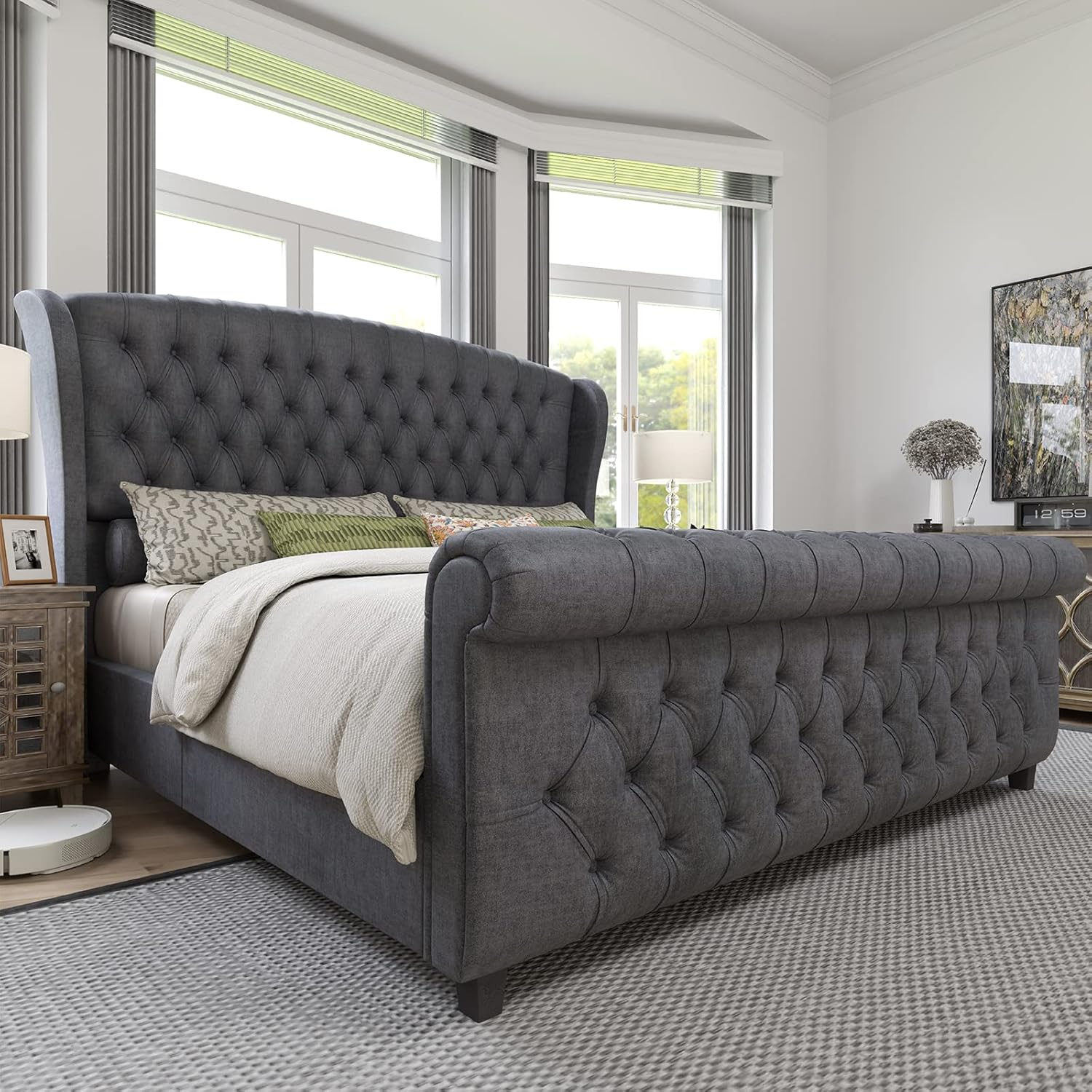 Amazon.com: Amerlife King Size Platform Bed Frame, Velvet Upholstered ... with regard to King Size Bed Frame Sleigh