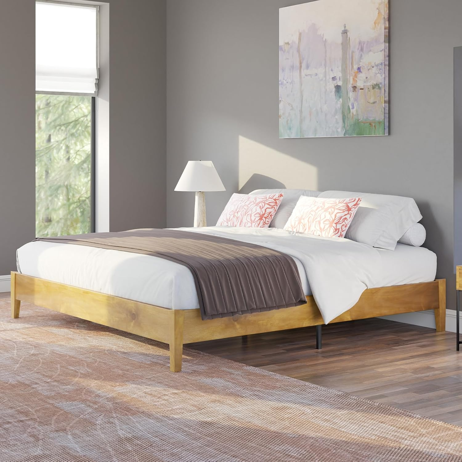 Amazon.com: Amerlife King Size Solid Wood Bed Frame, Mid Century Modern ... throughout The Ultimate Guide to Selecting Sustainable Wood Options for King Size Frames