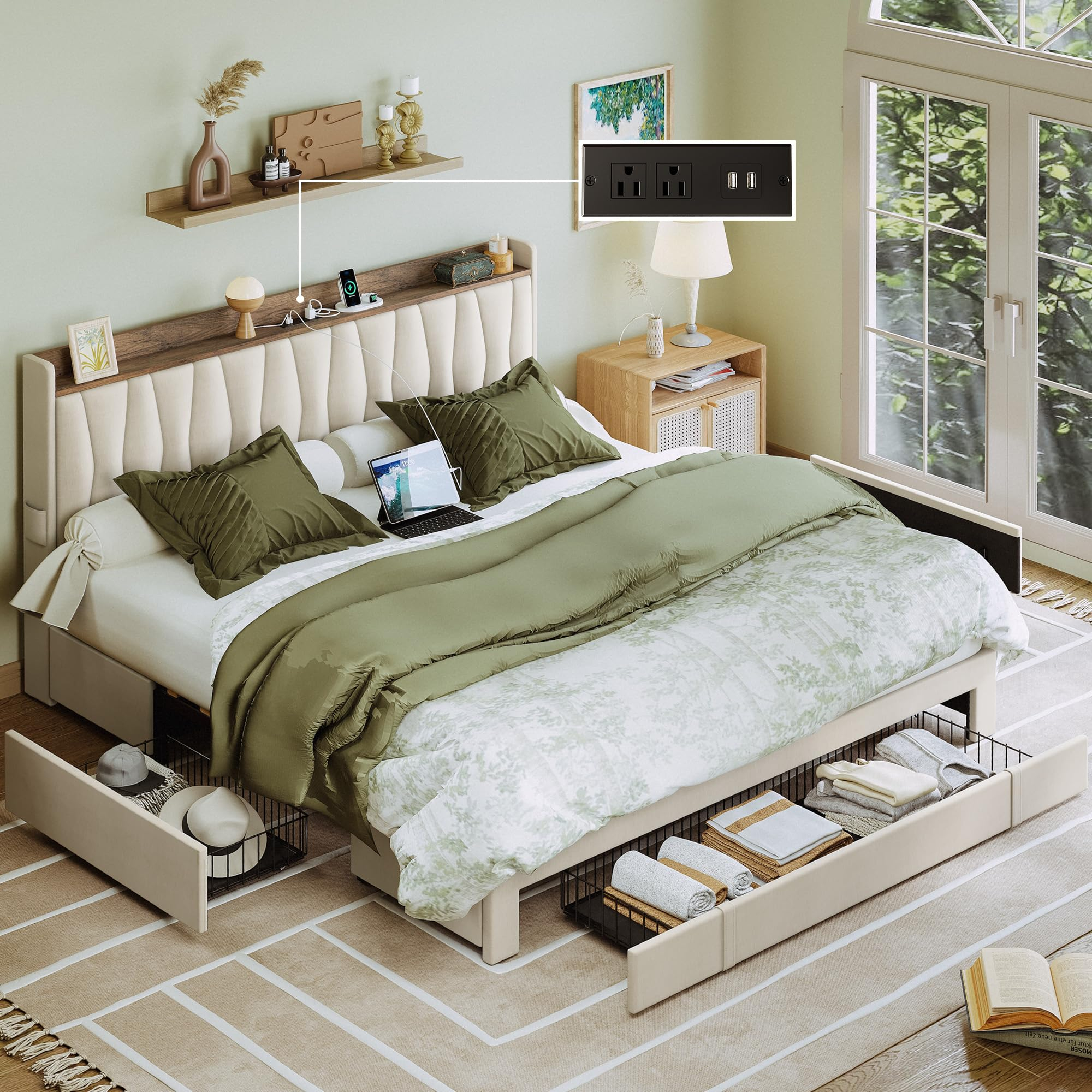 Amazon.com: Anctor King Size Bed Frame With Storage Headboard And ... inside The ultimate guide to choosing the right king platform bed with hidden storage solutions