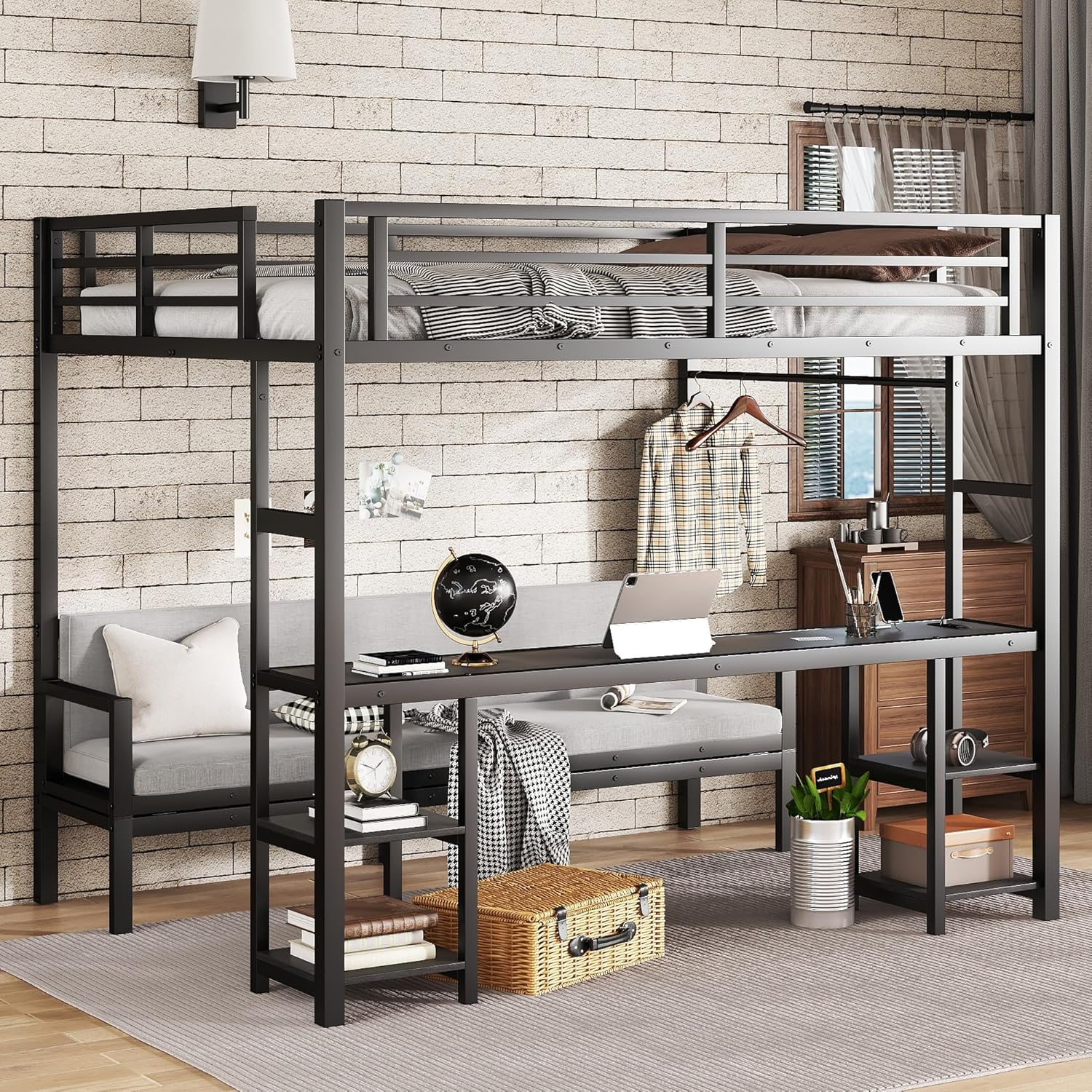 Amazon.com: Bellemave Futon Bunk Bed Twin Xl Over Queen, Queen Loft Bed ... within How to choose the perfect twin xl loft bed with desk for your bedroom