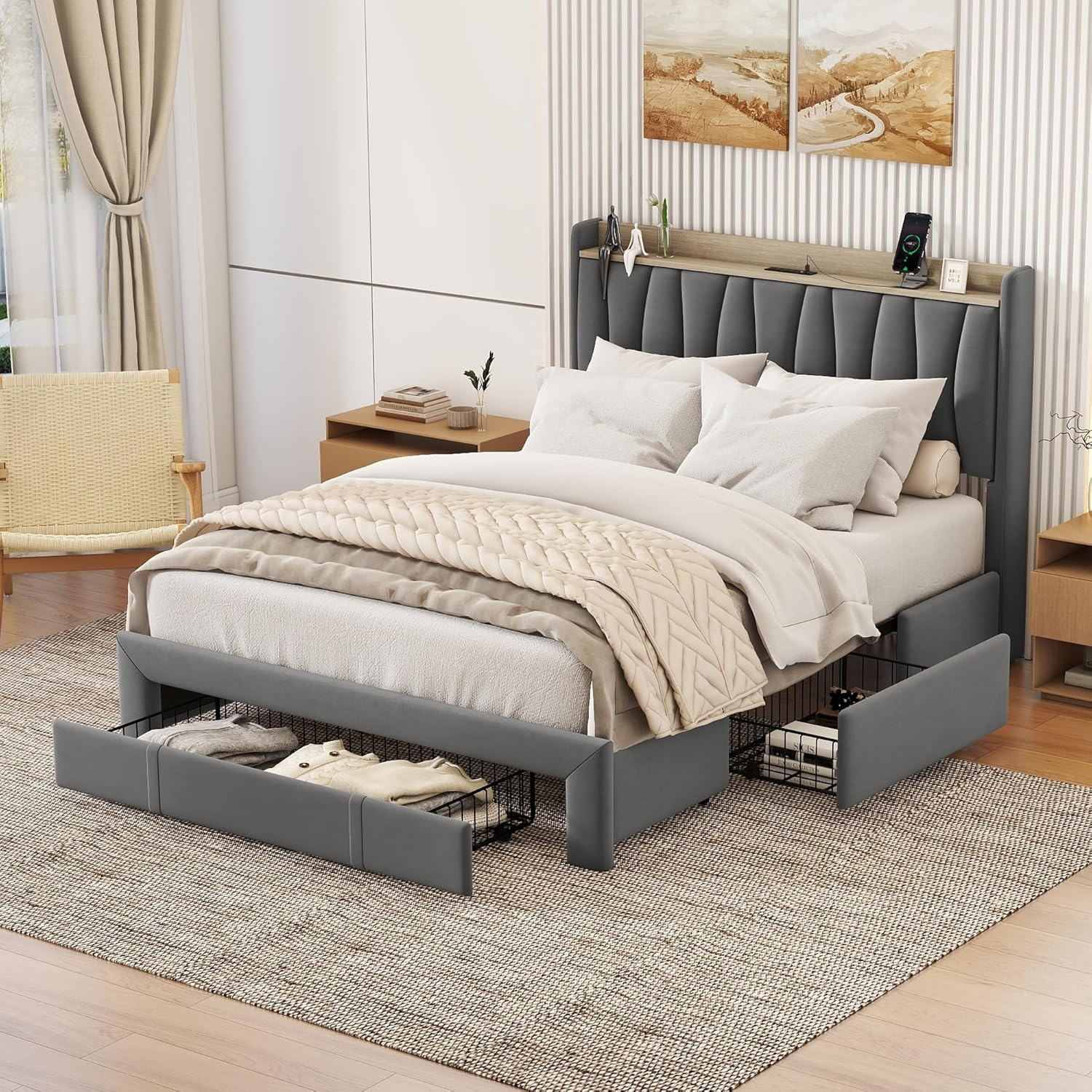 Amazon.com: Bellemave Queen Bed Frame With 3 Storage Drawers ... in The Ultimate Guide to Choosing the Right Platform Queen Bed With Drawers