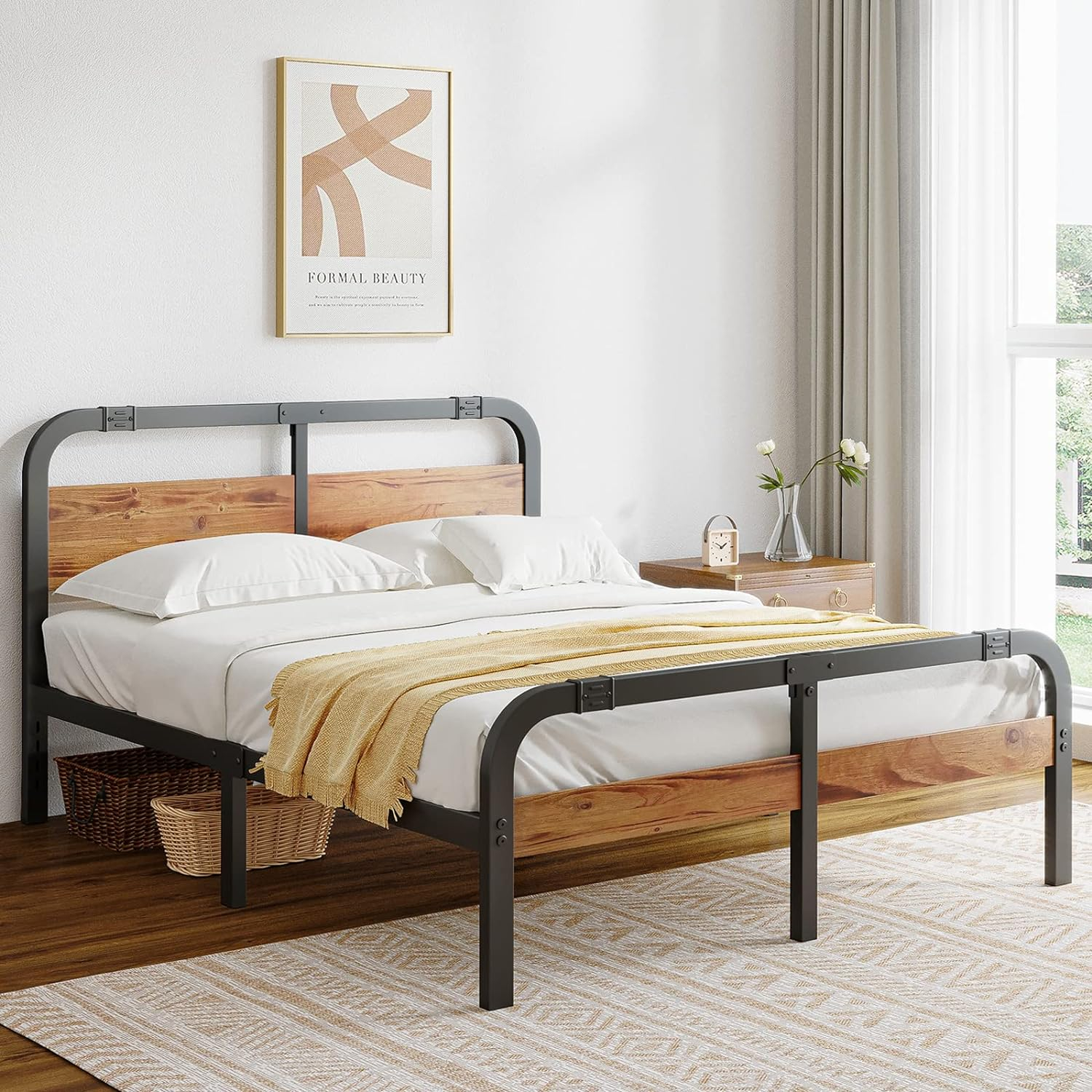 Amazon.com: Breezehome California King Bed Frames With Rustic Wood ... pertaining to Understanding the timeless appeal of rustic cal king bed frames