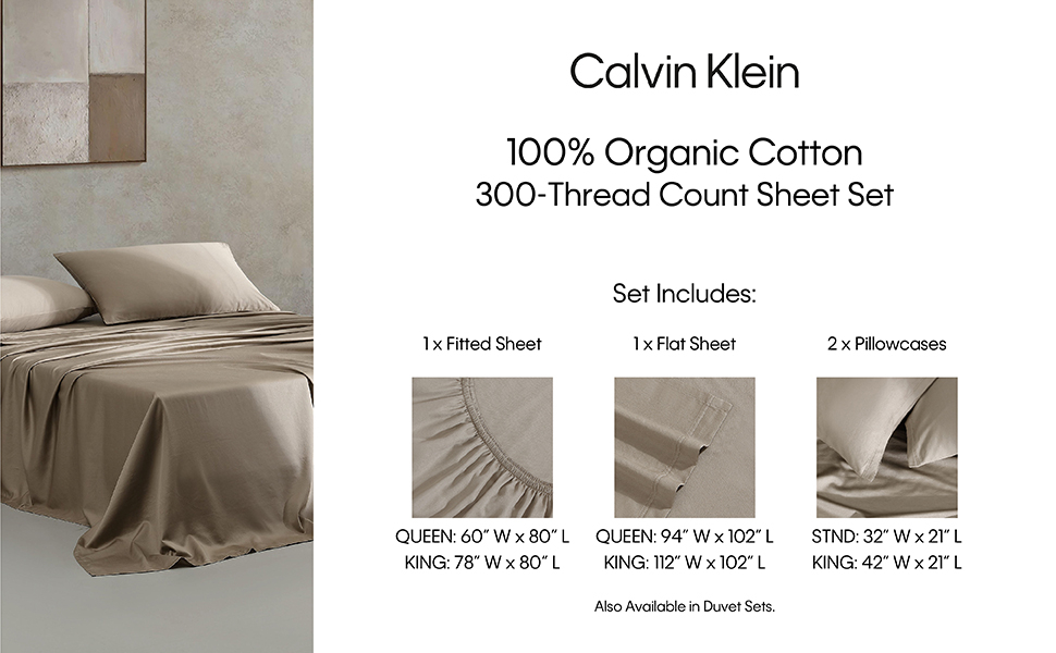 Amazon.com: Calvin Klein - Queen Sheets, Organic Cotton Sateen Bedding ... in Calvin Klein Bed Sheets Queen
