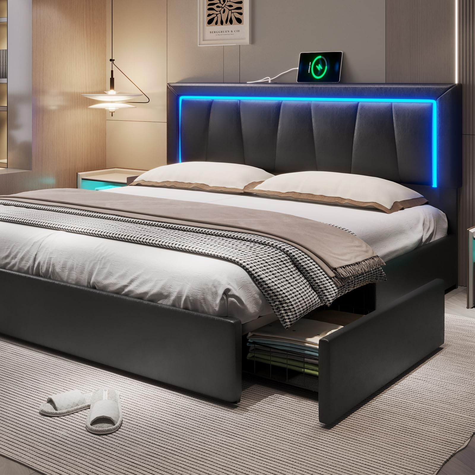Amazon.com: Cecer California King Size Bed Frame With 4 Storage Drawers ... regarding Understanding the benefits of California king bed frames with built-in drawers
