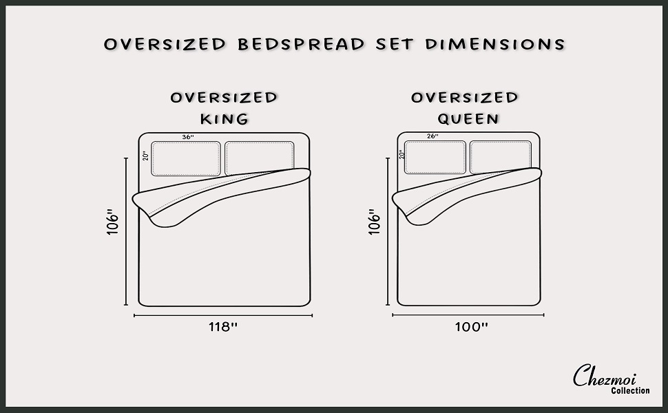 Amazon.com: Chezmoi Collection Austin 3-Piece Oversized Bedspread ... pertaining to Understanding King Size Bedspread Dimensions and Measurements