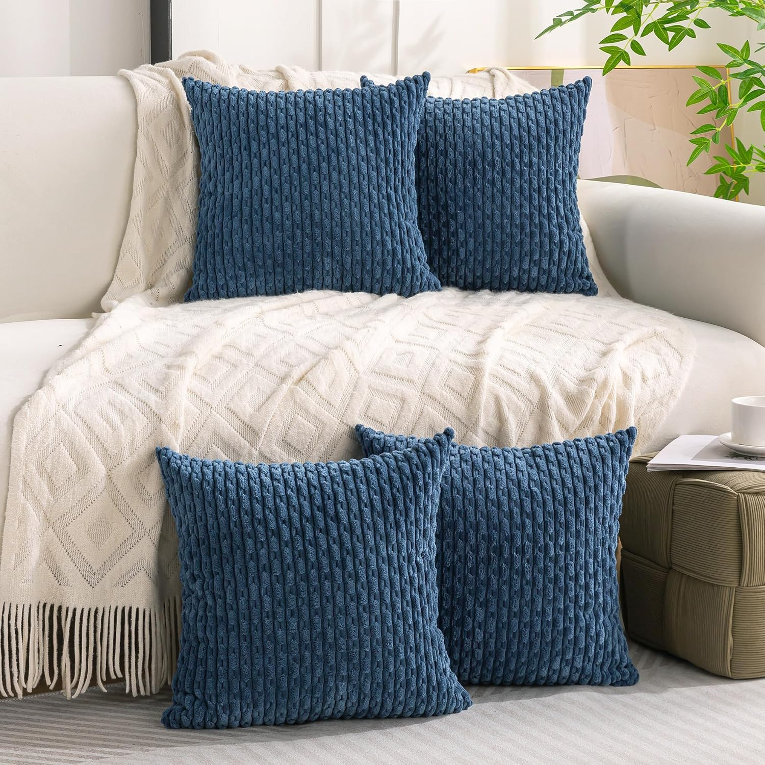 Amazon.com: Cozoomy Set Of 4 Blue Decorative Pillow Covers 18X18 Inch ... with regard to Blue Decorative Pillows For Bed