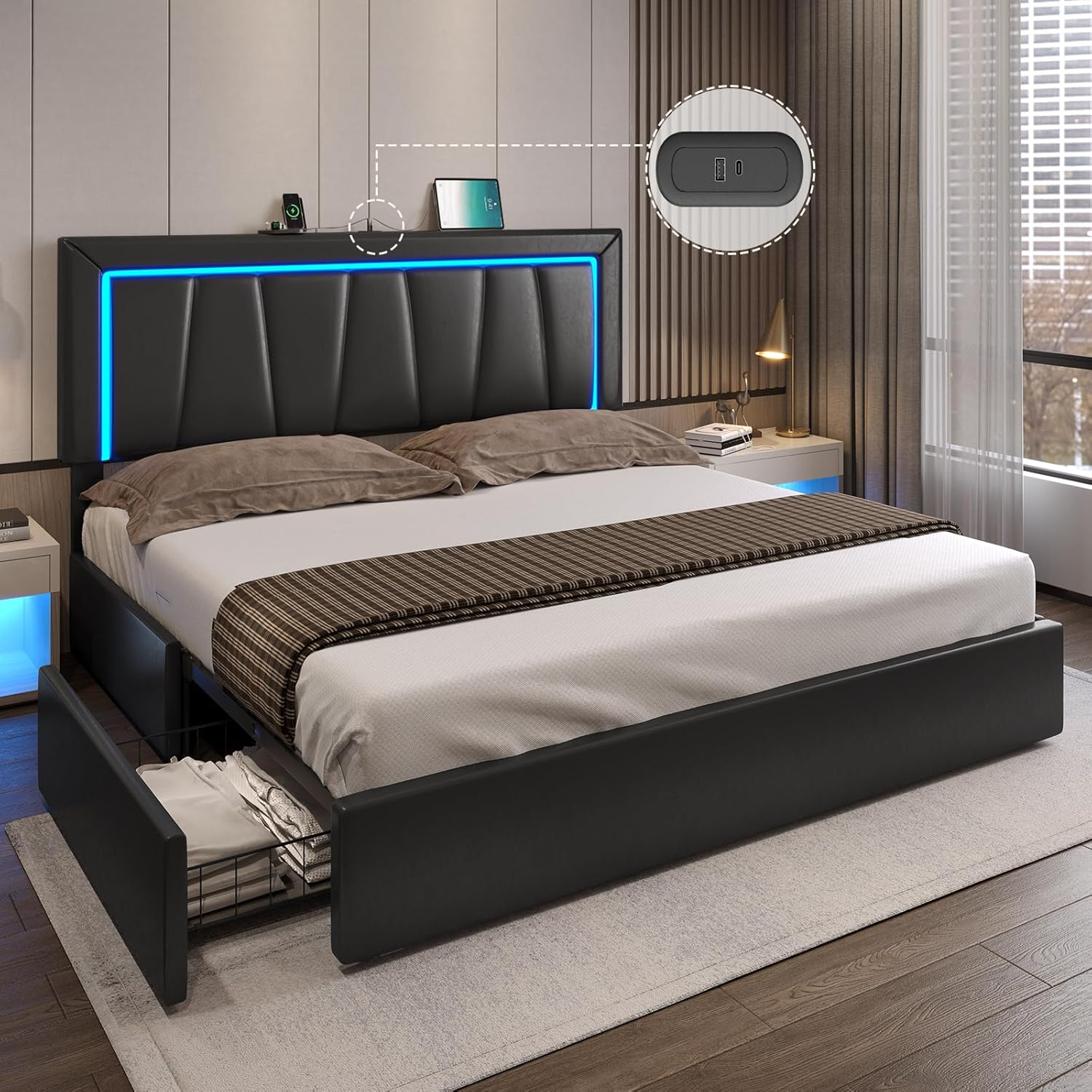 Amazon.com: Dictac California King Bed Frame With 4 Storage Drawers And ... with Understanding the benefits of storage bed frames