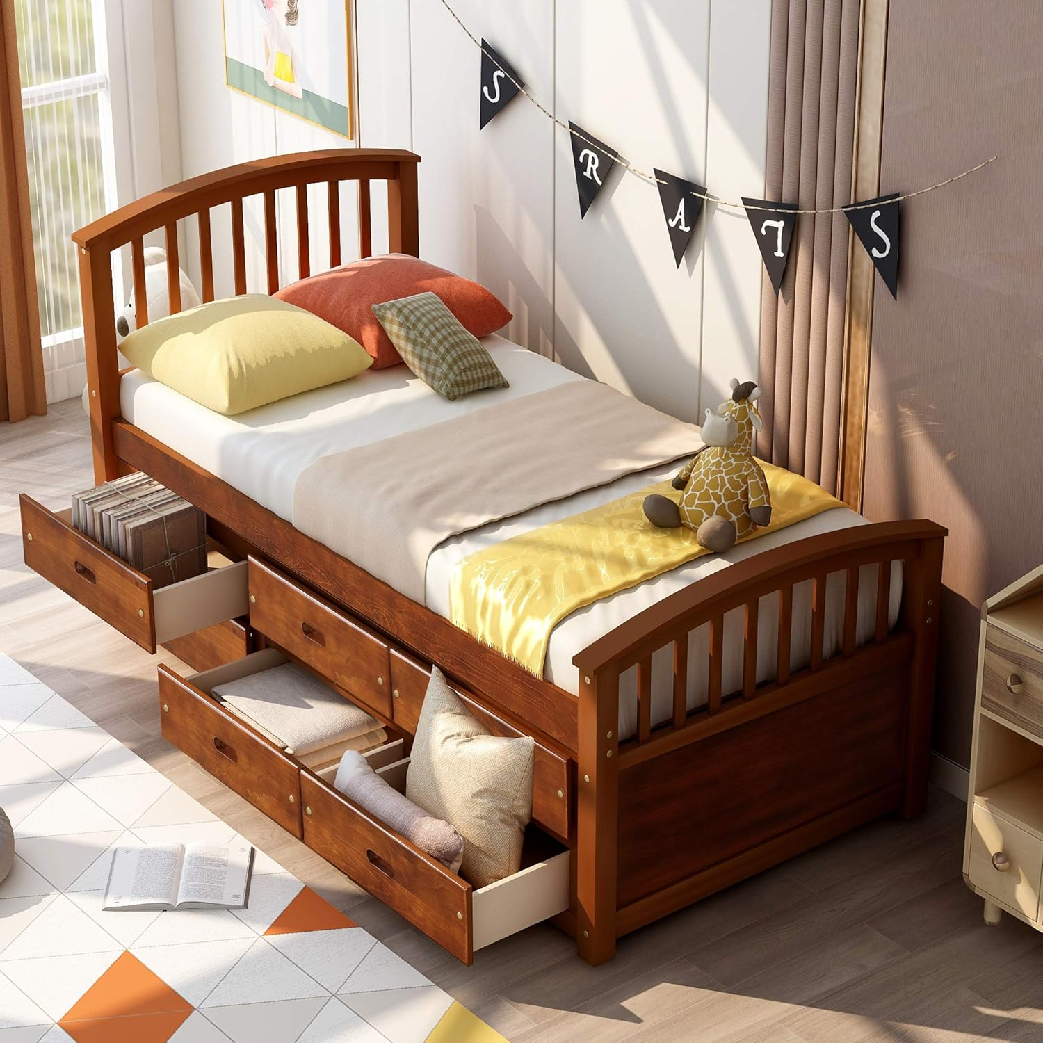 Amazon.com: Emkk Twin Storage Bed With 6 Drawers, Twin Size Platform ... pertaining to Choosing the right wood species for your twin platform bed frame