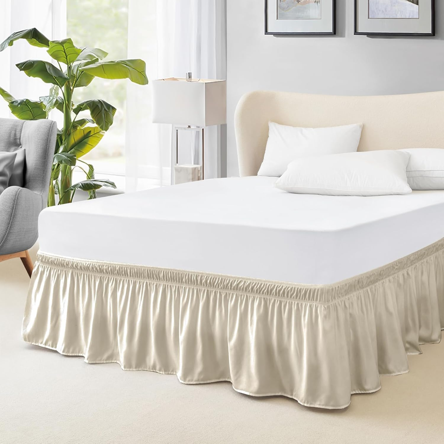 Amazon.com: Freshculture Full Bed Skirt, Elastic Wrap Around Bed Skirt ... intended for Common Queen Bed Skirt Size Mistakes and How to Avoid Them