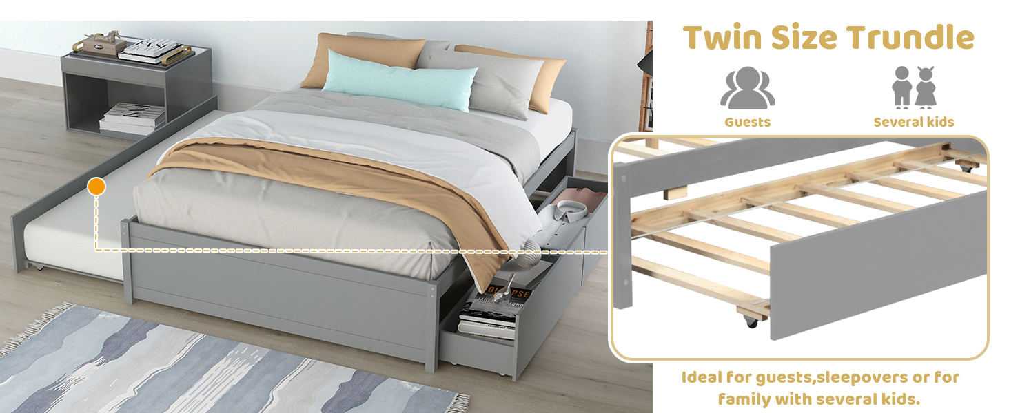 Amazon.com: Full Size Bed Frame With Trundle And 2 Storage Drawers ... regarding Trundle bed mattress sizing guide for optimal comfort and space usage
