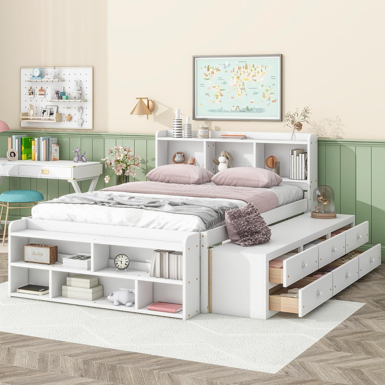 Amazon.com: Full Size Platform Bed With Bookcase Headboard Modern ... intended for Everything You Need to Know About Full Storage Beds for Compact Homes