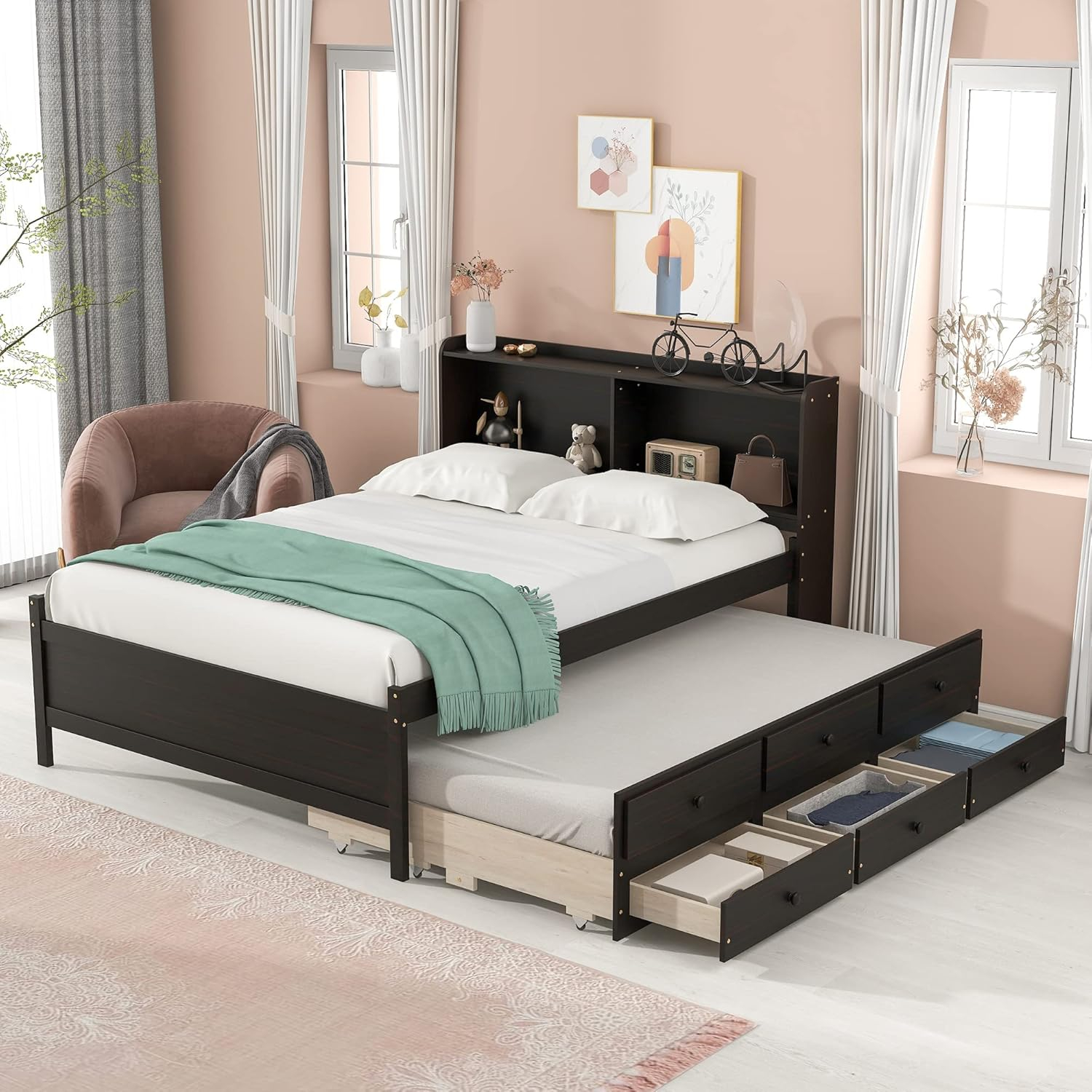 Amazon.com: Harper & Bright Designs Full Bed With Storage Drawers And ... for Everything You Need to Know About Full Storage Beds for Compact Homes