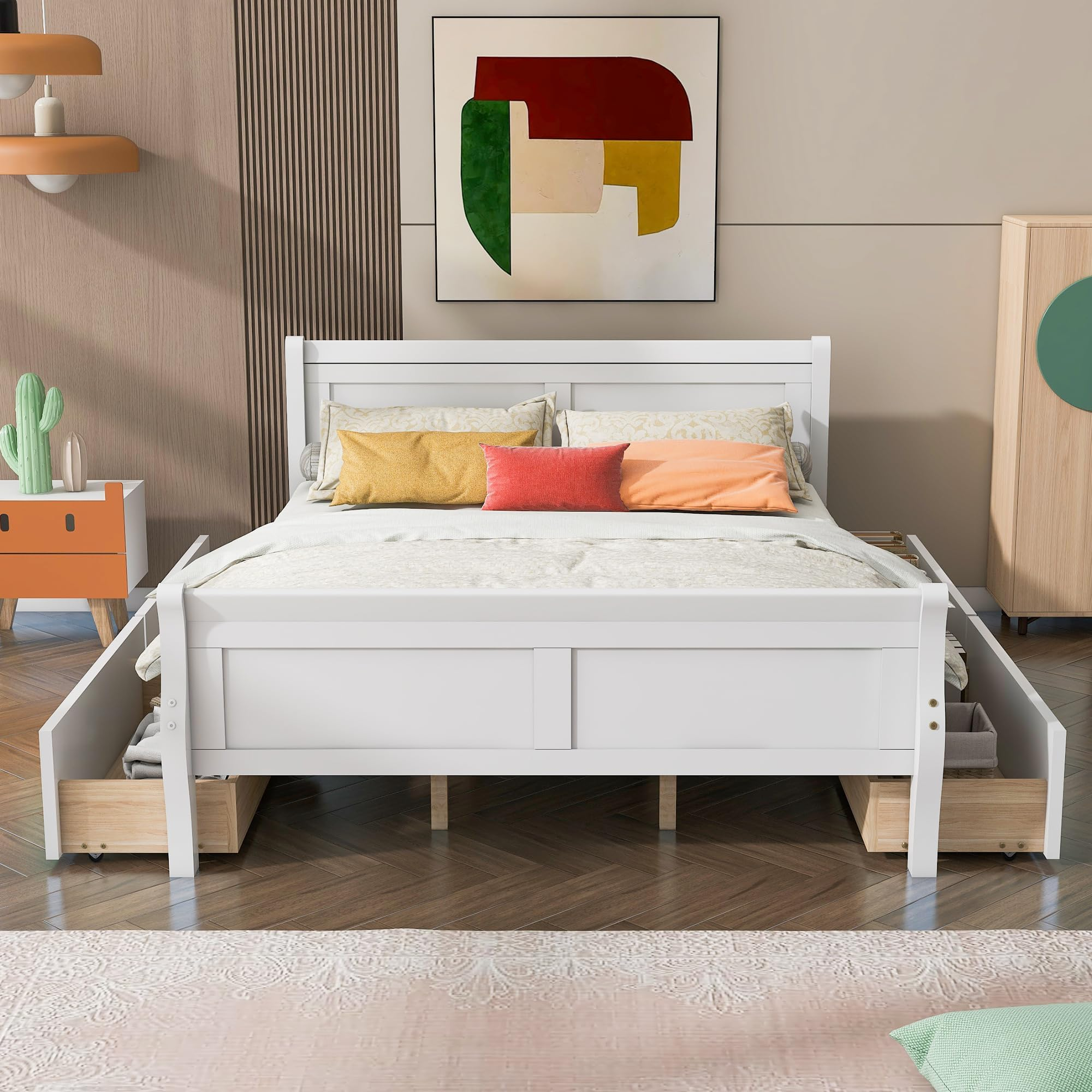 Amazon.com: Harper & Bright Designs Queen Storage Bed, Queen Size ... with Queen Platform Bed Frame White