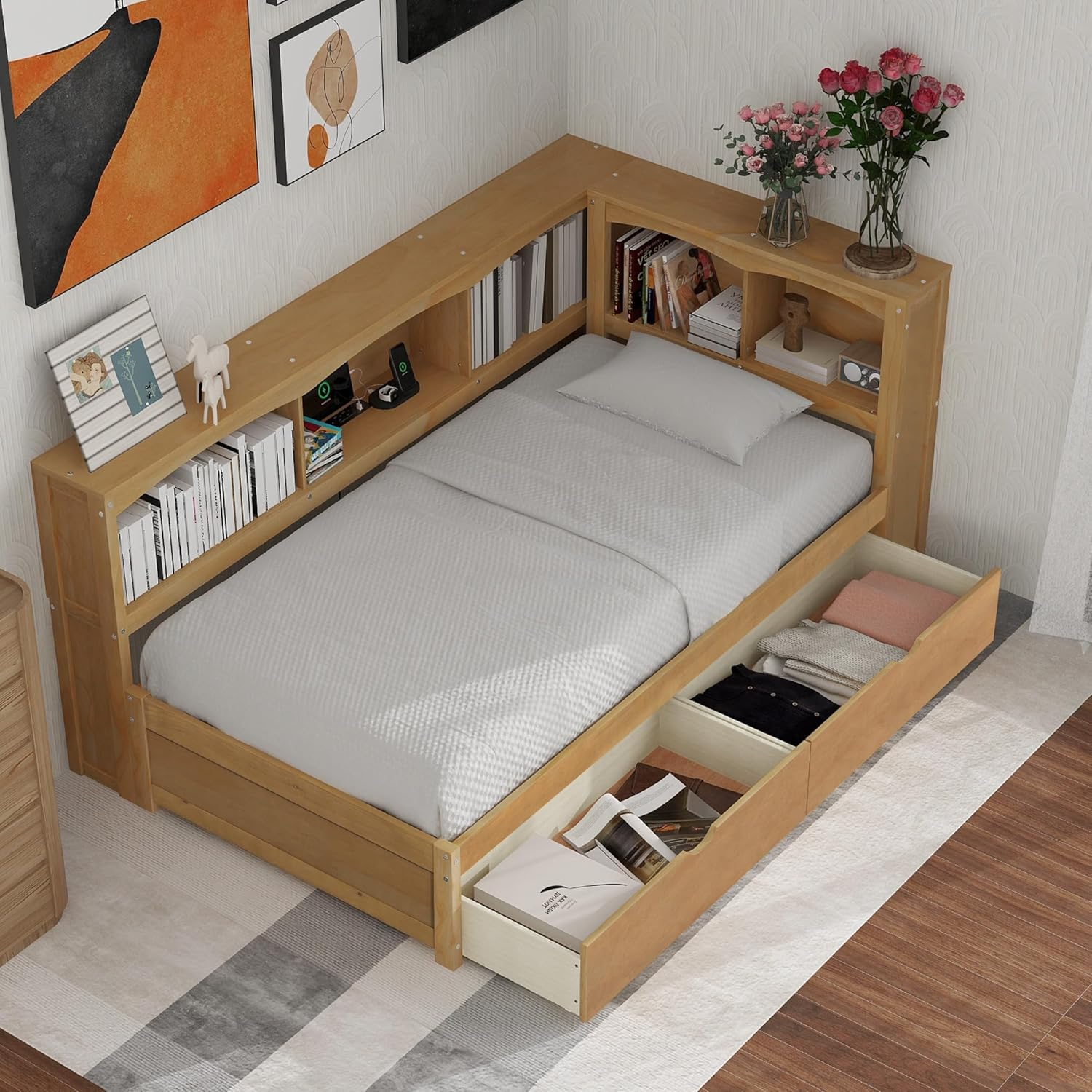 Amazon.com: Harper & Bright Designs Twin Size Daybed With Storage ... in Creative twin bed storage ideas that double as stylish bookshelf furniture