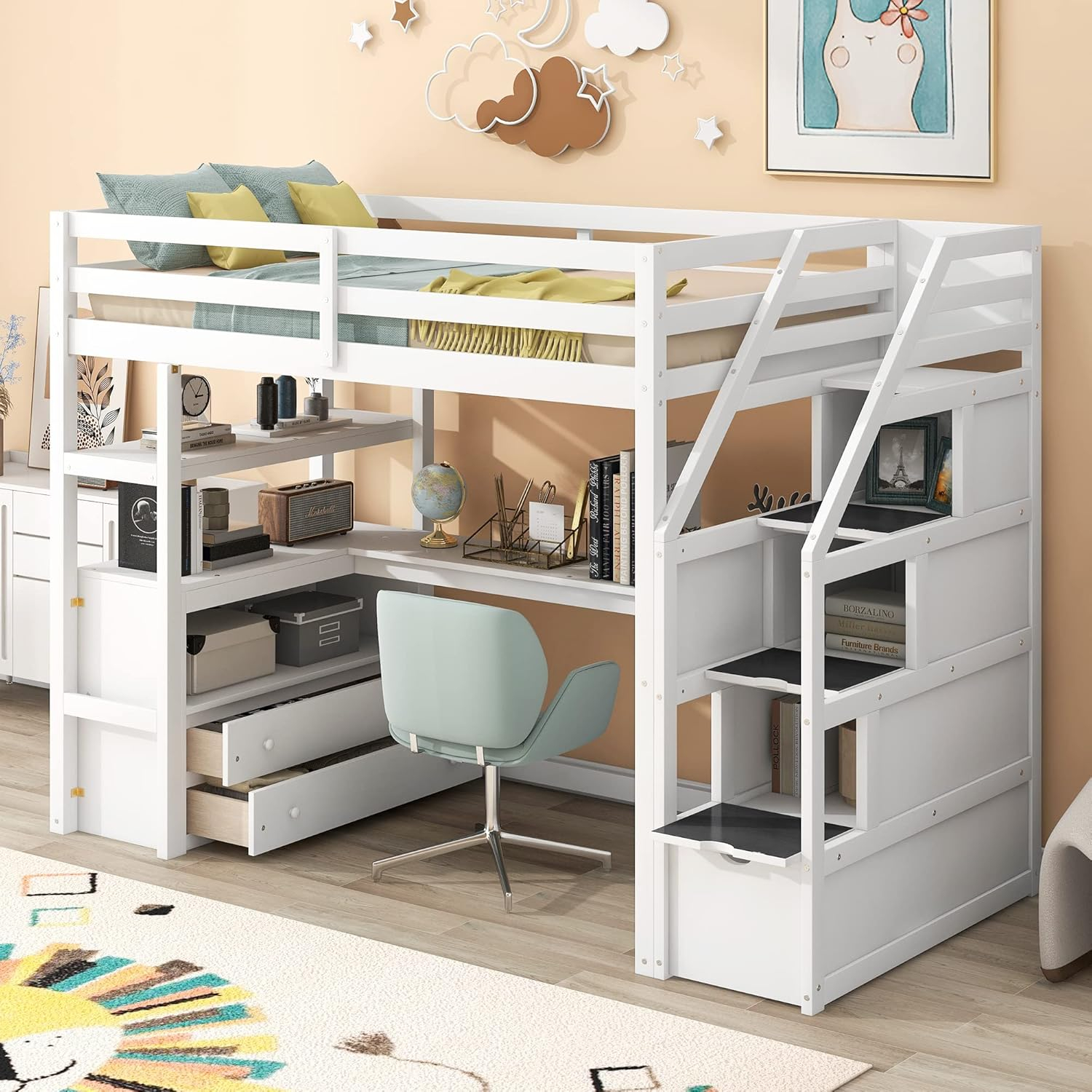 Amazon.com: Harper & Bright Designs Twin Size Loft Bed With Desk And ... throughout Loft Bed With Dresser And Desk