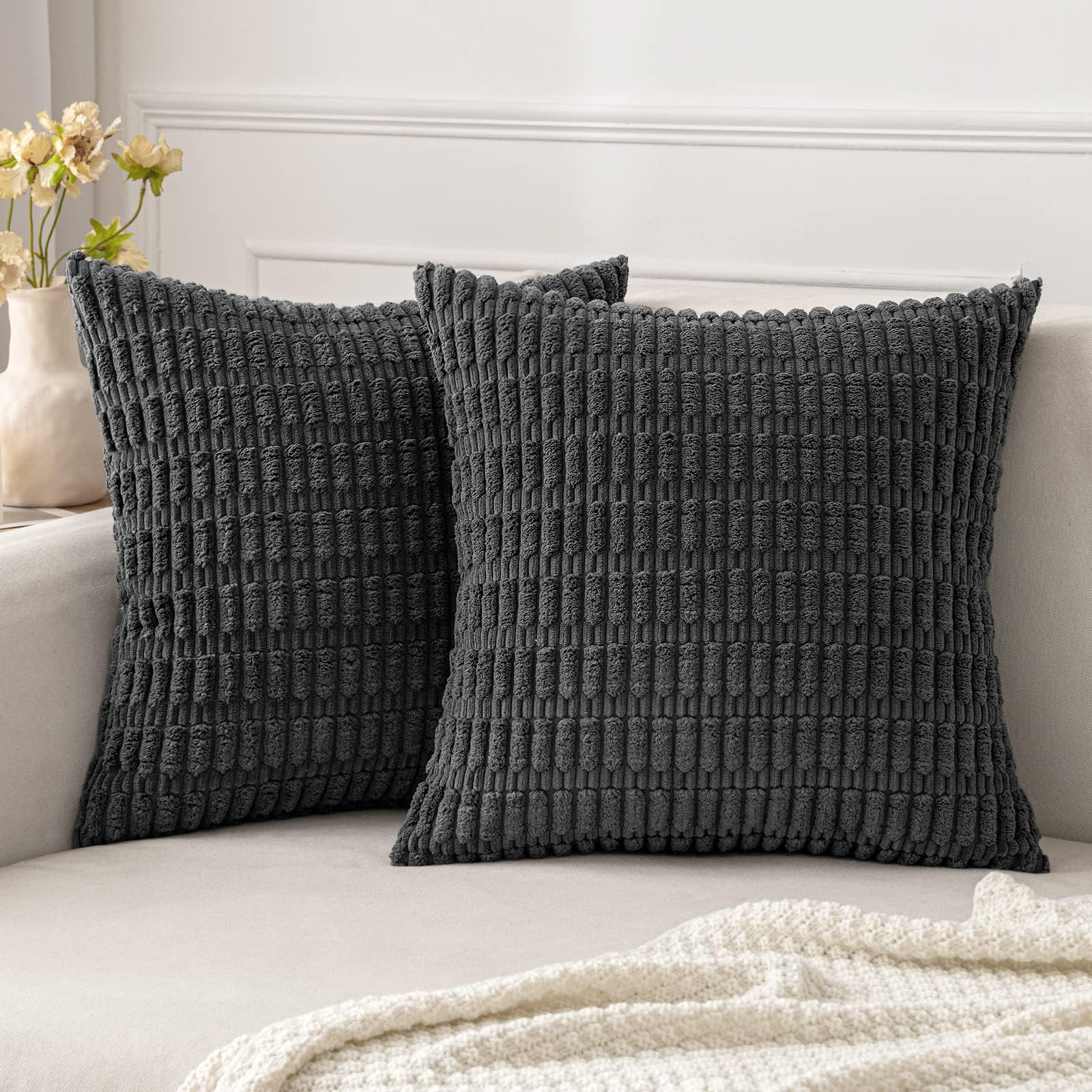 Amazon.com: Haussy Dark Grey Throw Pillow Covers 20X20 Inch Set Of 2 ... regarding How Grey Throw Pillows Can Transform Your Bedroom's Comfort and Style