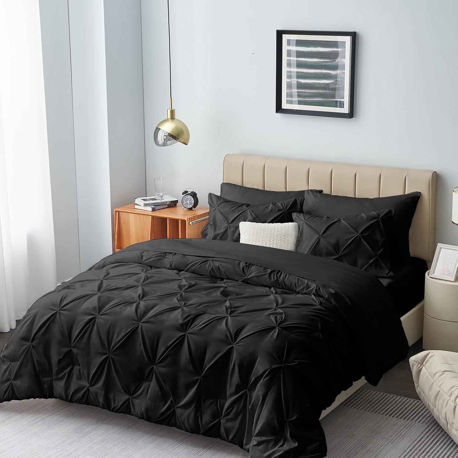 Amazon.com: Himeet King Size Comforter Set 7 Pieces Pintuck Bed In A ... throughout Black King Size Bedding Sets