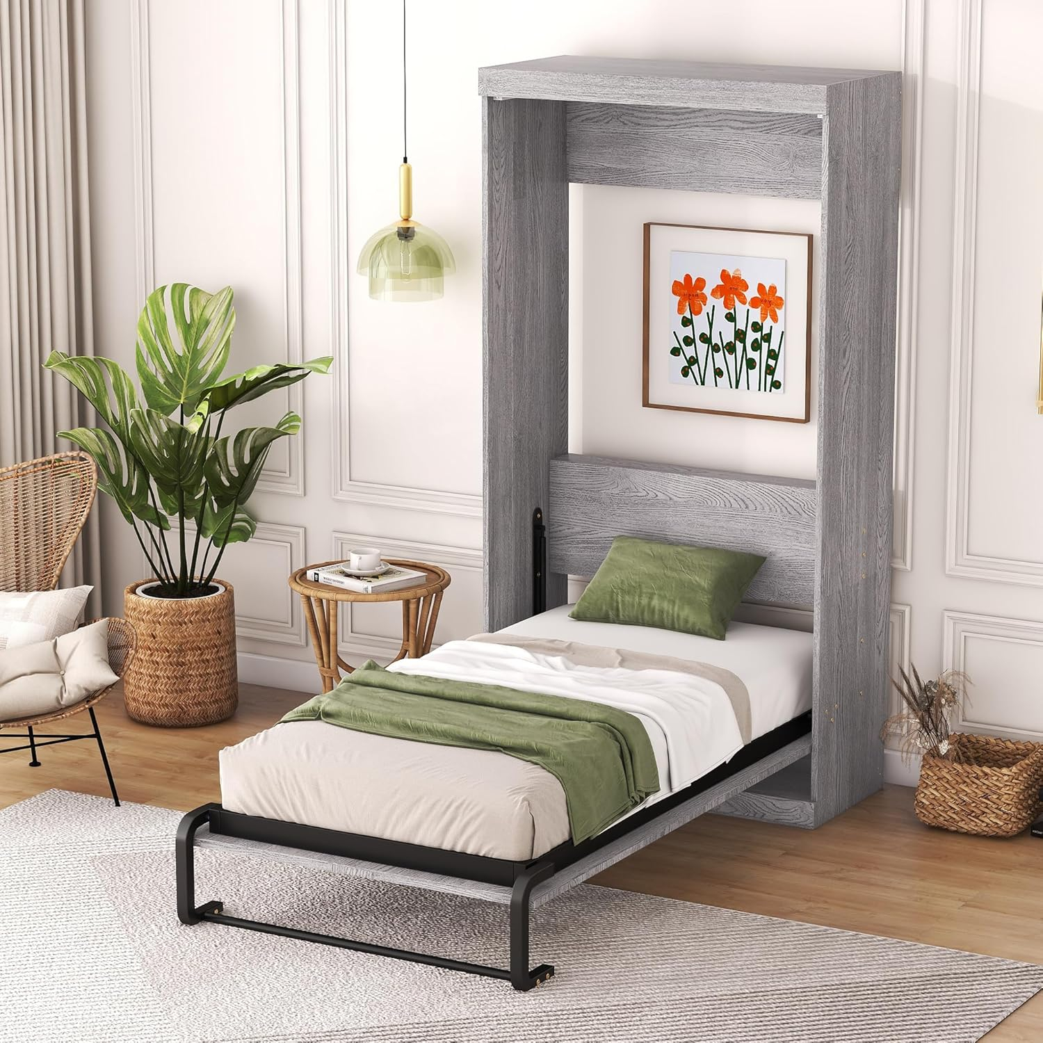 Amazon.com: Hlcodca Murphy Cabinet Bed With Metal Bed Frame, Twin Size ... with Size Of A Murphy Bed