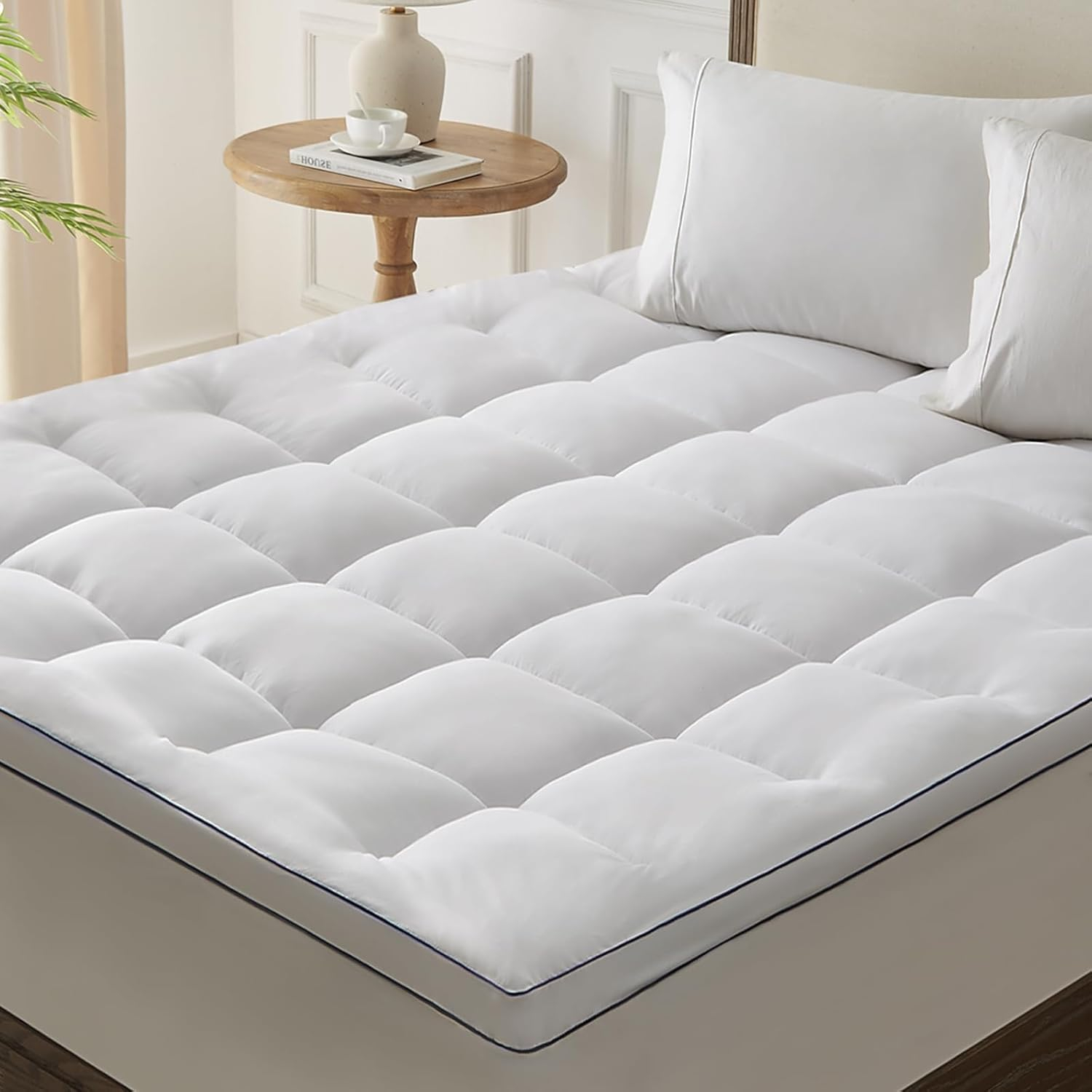Amazon.com: Homemate Mattress Pad Topper Queen - Cooling Pillow Top ... in Maximizing Comfort with Down Alternative Pillow Top Mattress Toppers