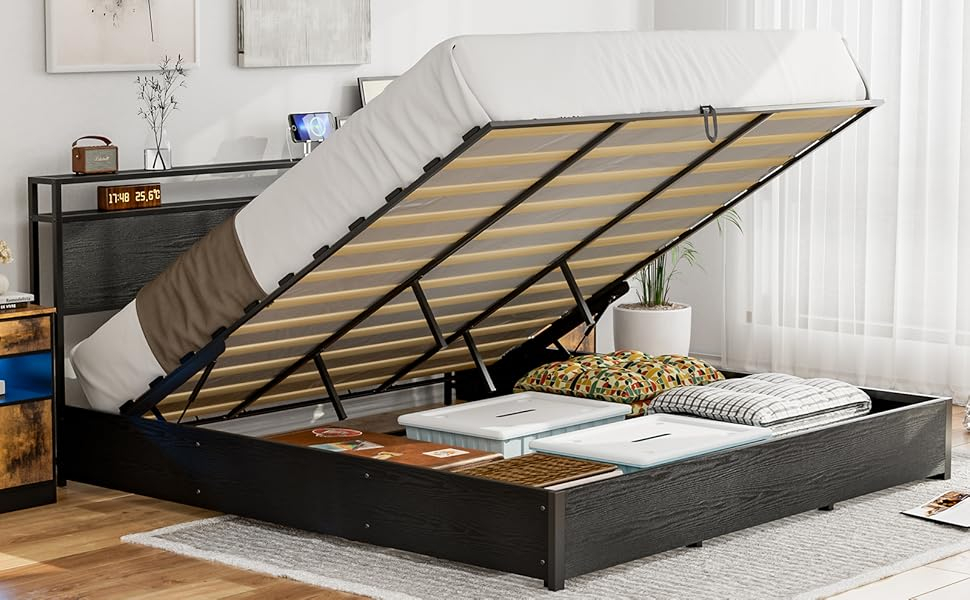 Amazon.com: Ikifly King Size Lift Up Storage Bed With Charging Station ... within How King Size Storage Platform Beds Can Transform Your Sleeping Space