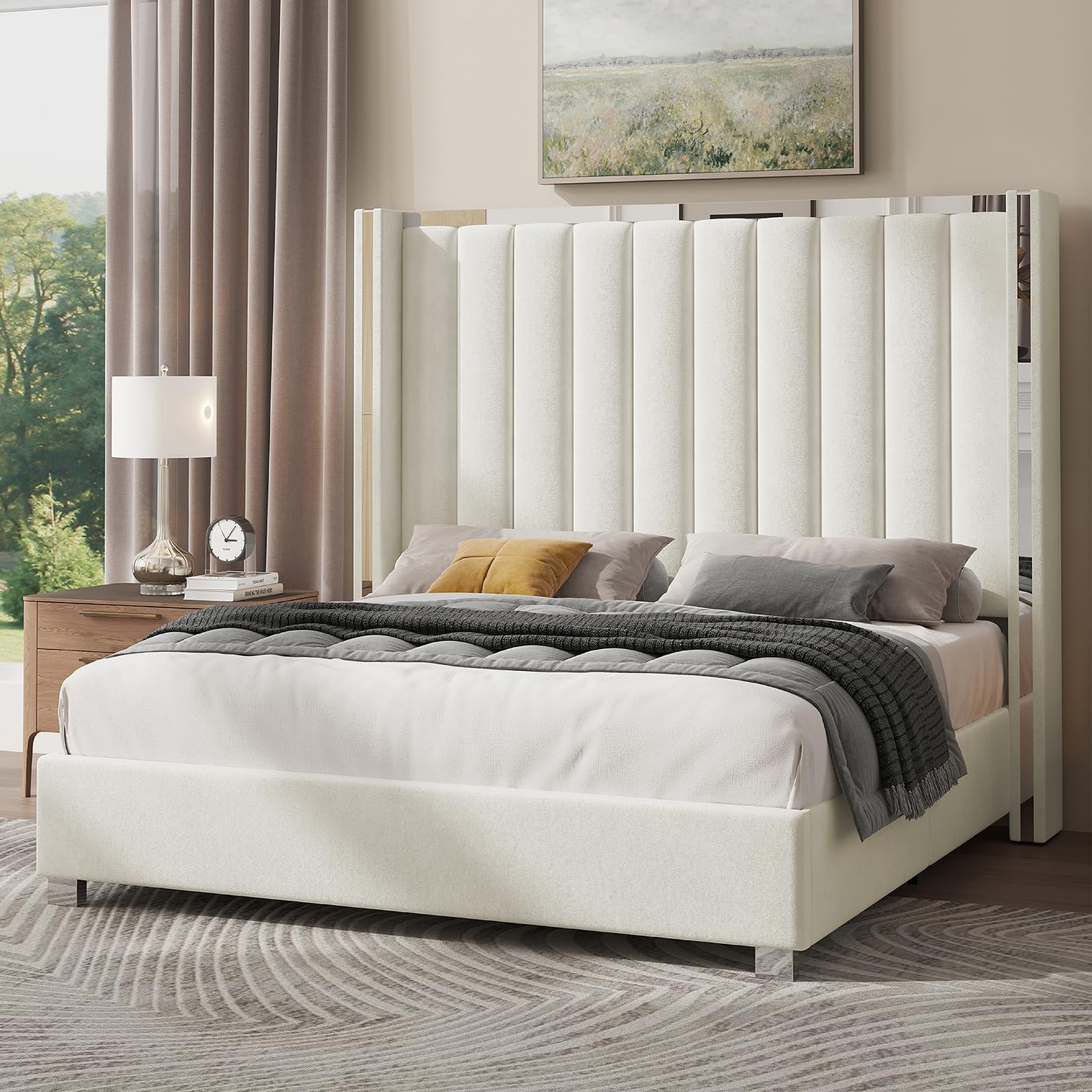 Amazon.com: Jocisland Queen Size Bed Frame With 58" Tall Headboard ... with regard to Tall Headboards For Queen Beds